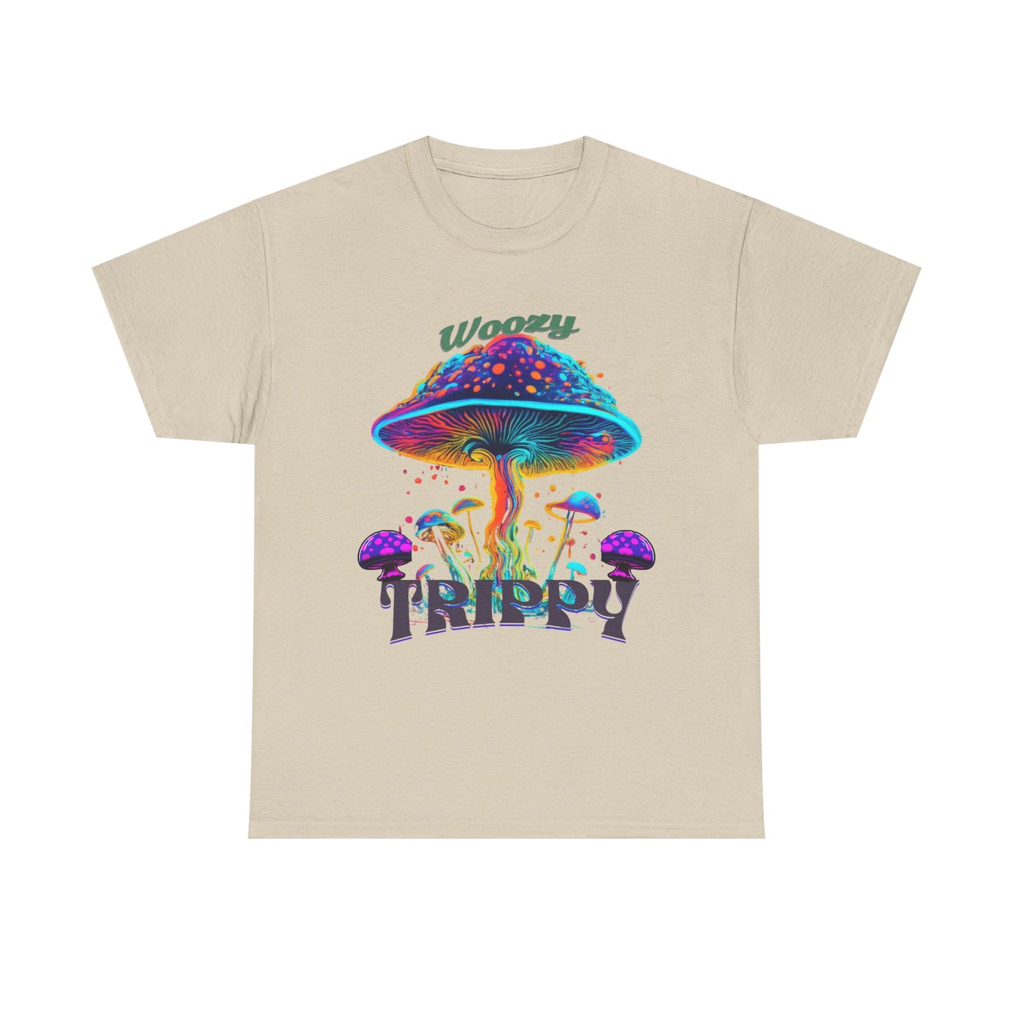 Trippy Mushroom Tee - Unisex Heavy Cotton Tee, Psychedelic T-Shirt, Casual Wear, Festival Shirt, Gift for Nature Lovers, Woozy Trippy Design
