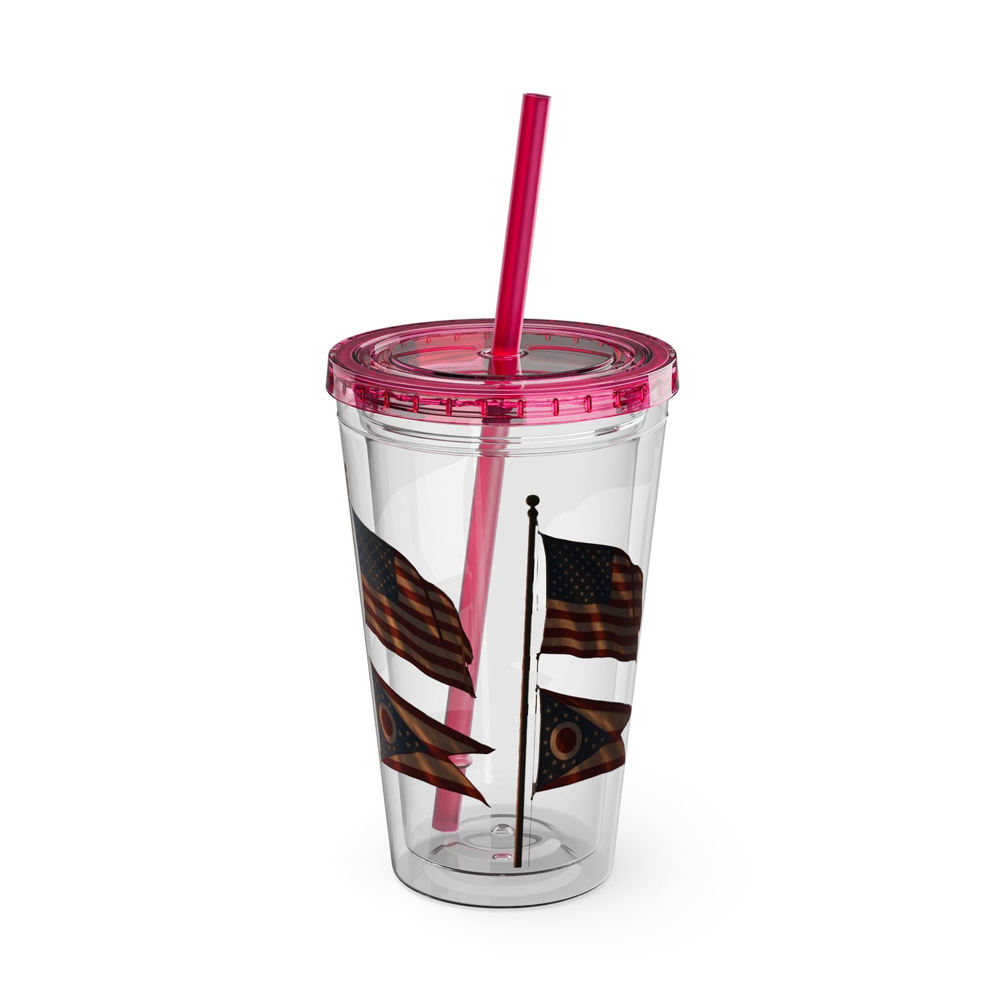 Sunsplash Tumbler with Straw - 16oz, Summer Drinkware, Travel Mug, Personalized Gift, USA Flag Design, Outdoorsy Vibe