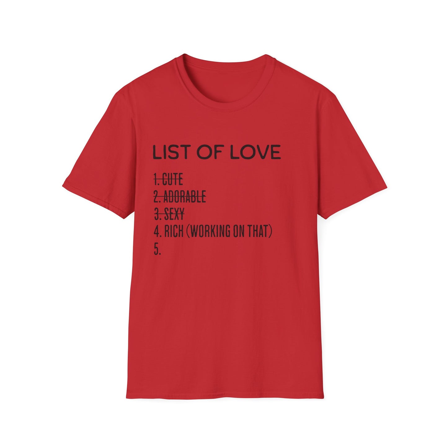 List of Love Unisex T-Shirt, Cute, Adorable, Sexy, Gift for Her, Valentine's Day, Casual Wear, Funny Tees