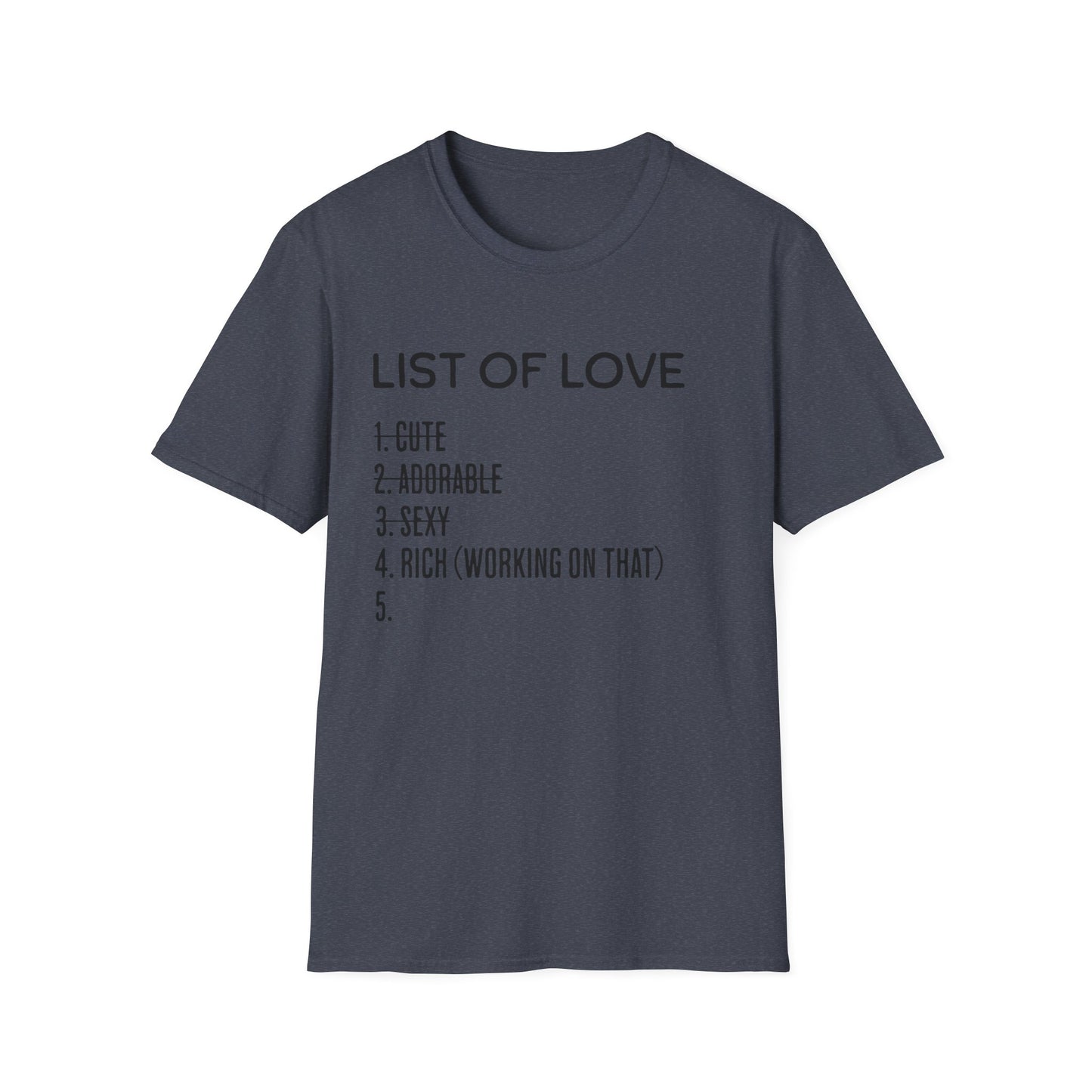 List of Love Unisex T-Shirt, Cute, Adorable, Sexy, Gift for Her, Valentine's Day, Casual Wear, Funny Tees