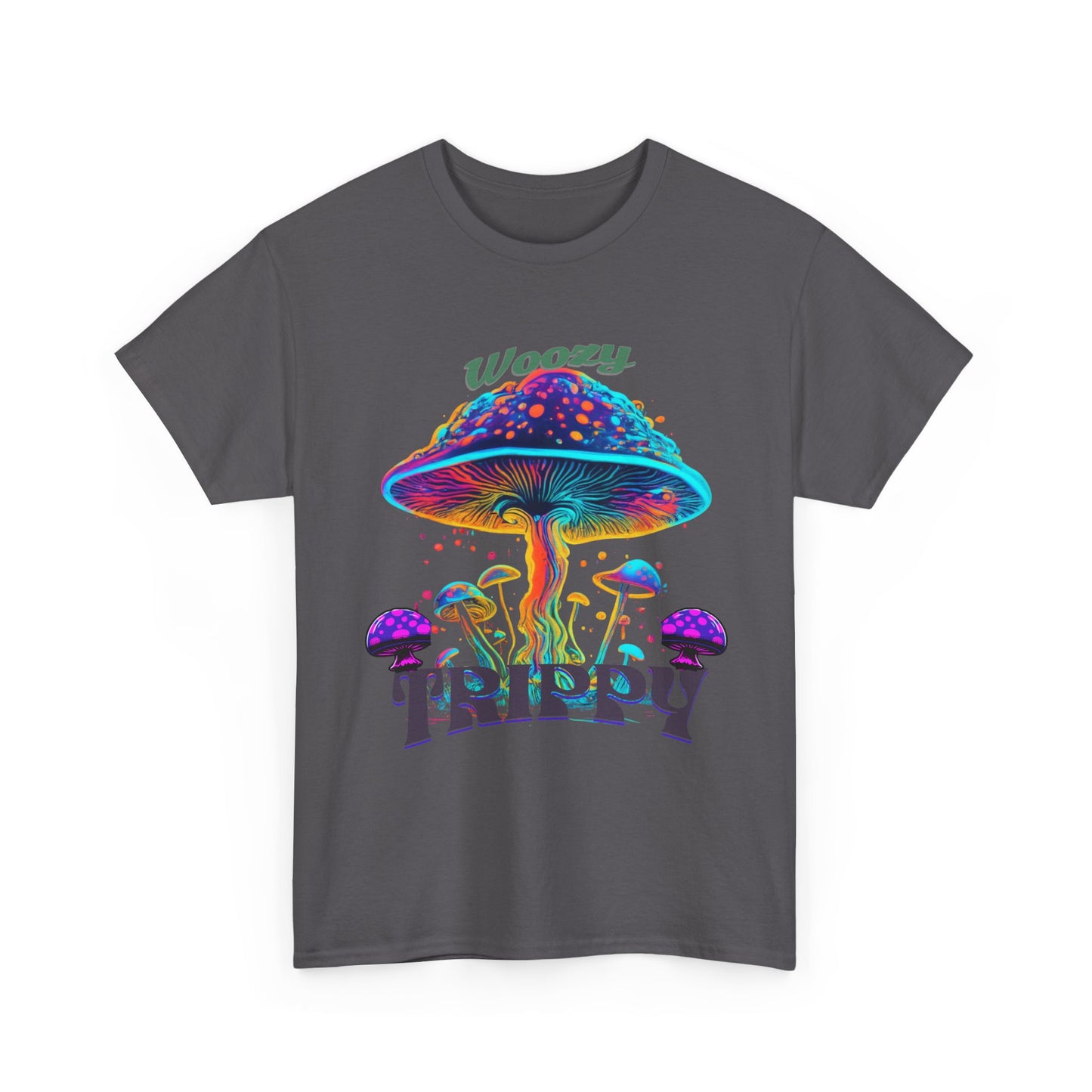Trippy Mushroom Tee - Unisex Heavy Cotton Tee, Psychedelic T-Shirt, Casual Wear, Festival Shirt, Gift for Nature Lovers, Woozy Trippy Design
