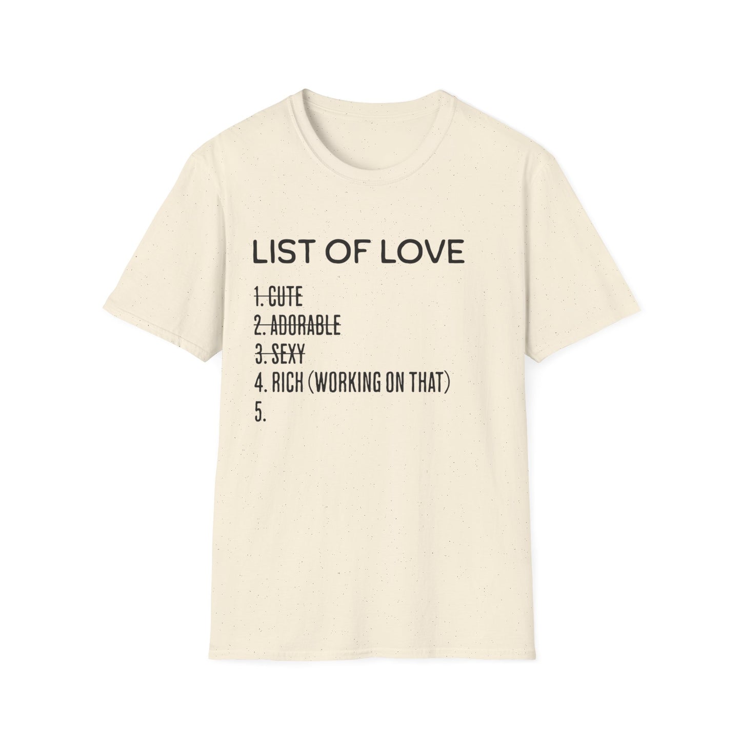 List of Love Unisex T-Shirt, Cute, Adorable, Sexy, Gift for Her, Valentine's Day, Casual Wear, Funny Tees