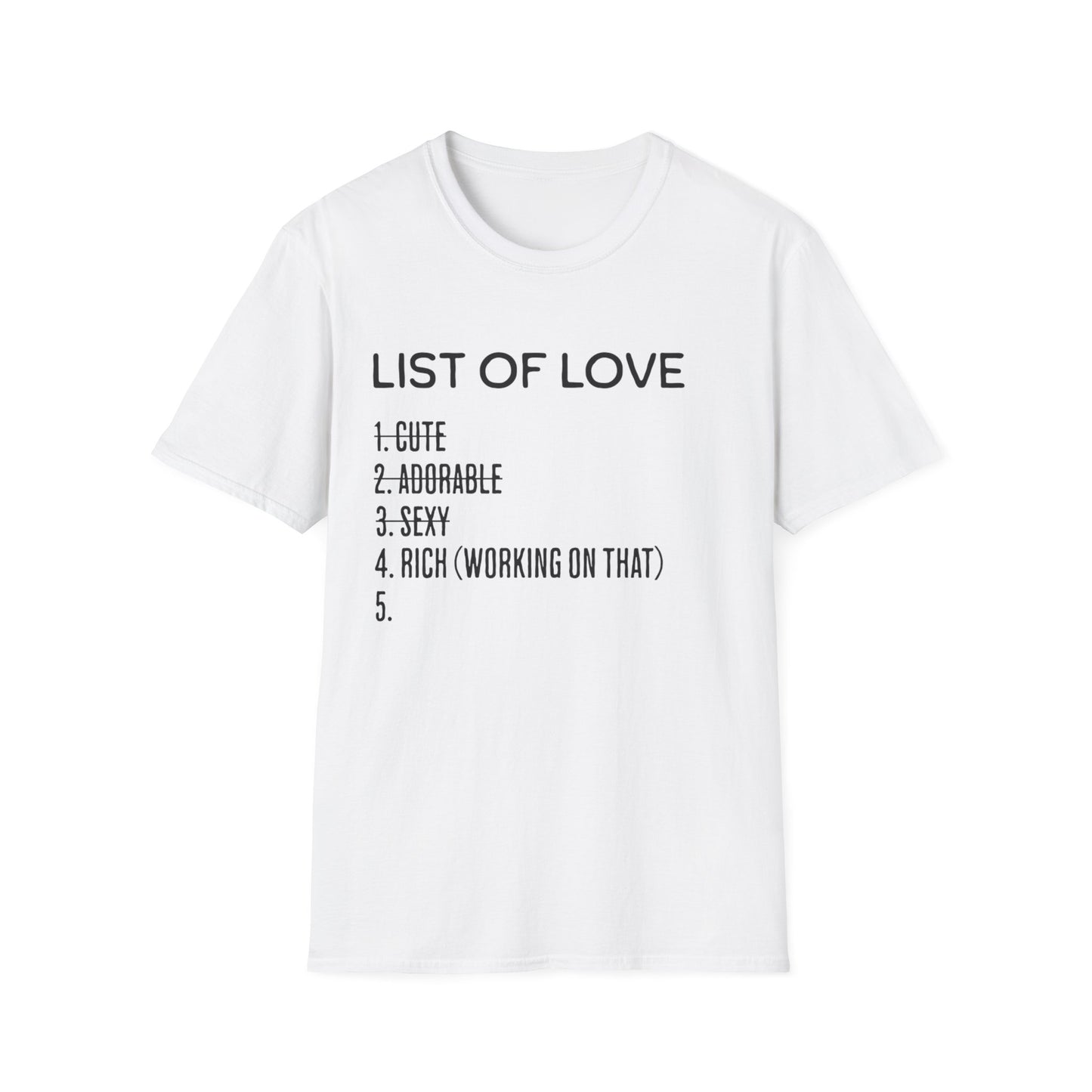 List of Love Unisex T-Shirt, Cute, Adorable, Sexy, Gift for Her, Valentine's Day, Casual Wear, Funny Tees
