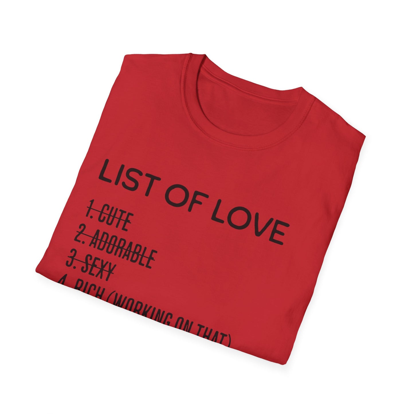 List of Love Unisex T-Shirt, Cute, Adorable, Sexy, Gift for Her, Valentine's Day, Casual Wear, Funny Tees