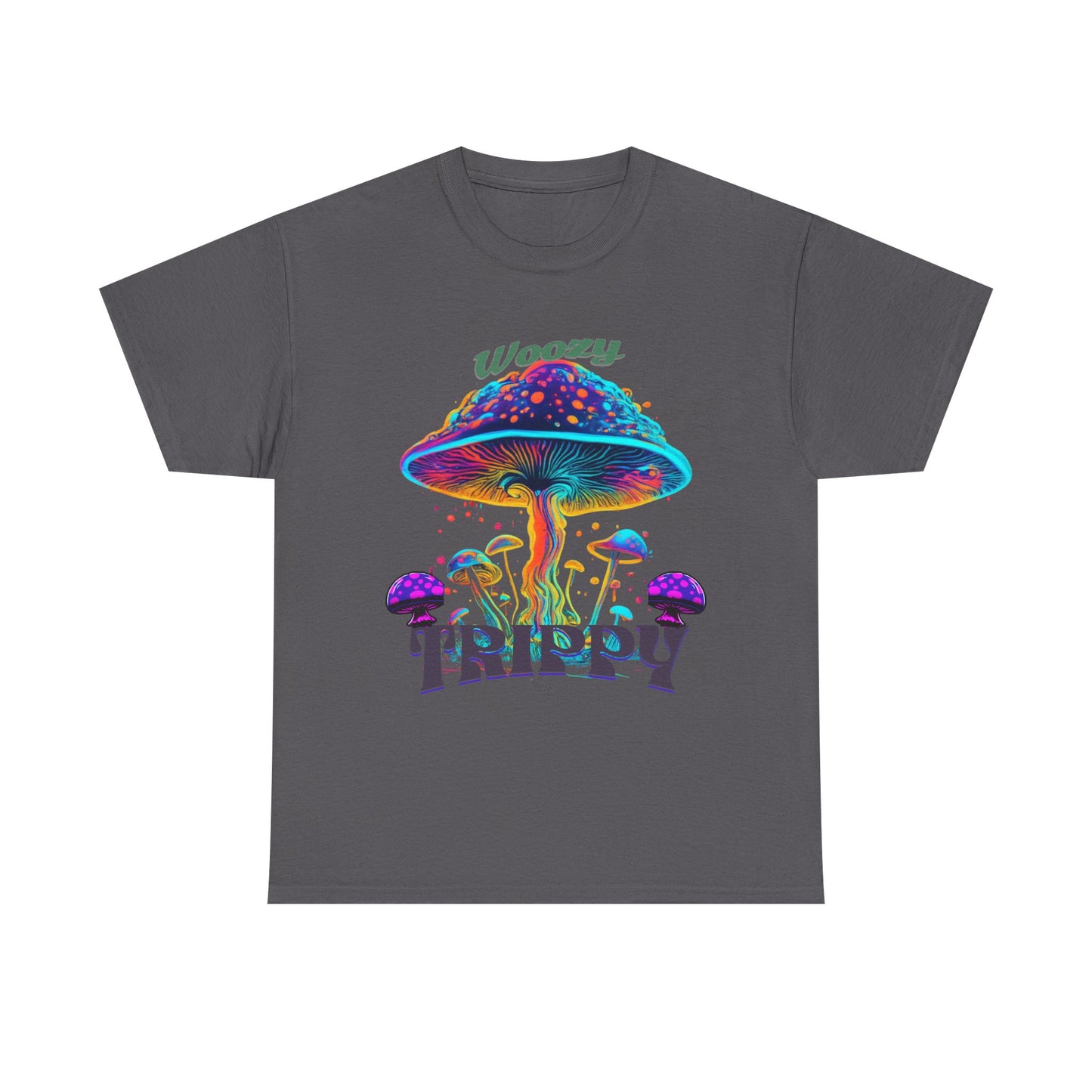 Trippy Mushroom Tee - Unisex Heavy Cotton Tee, Psychedelic T-Shirt, Casual Wear, Festival Shirt, Gift for Nature Lovers, Woozy Trippy Design
