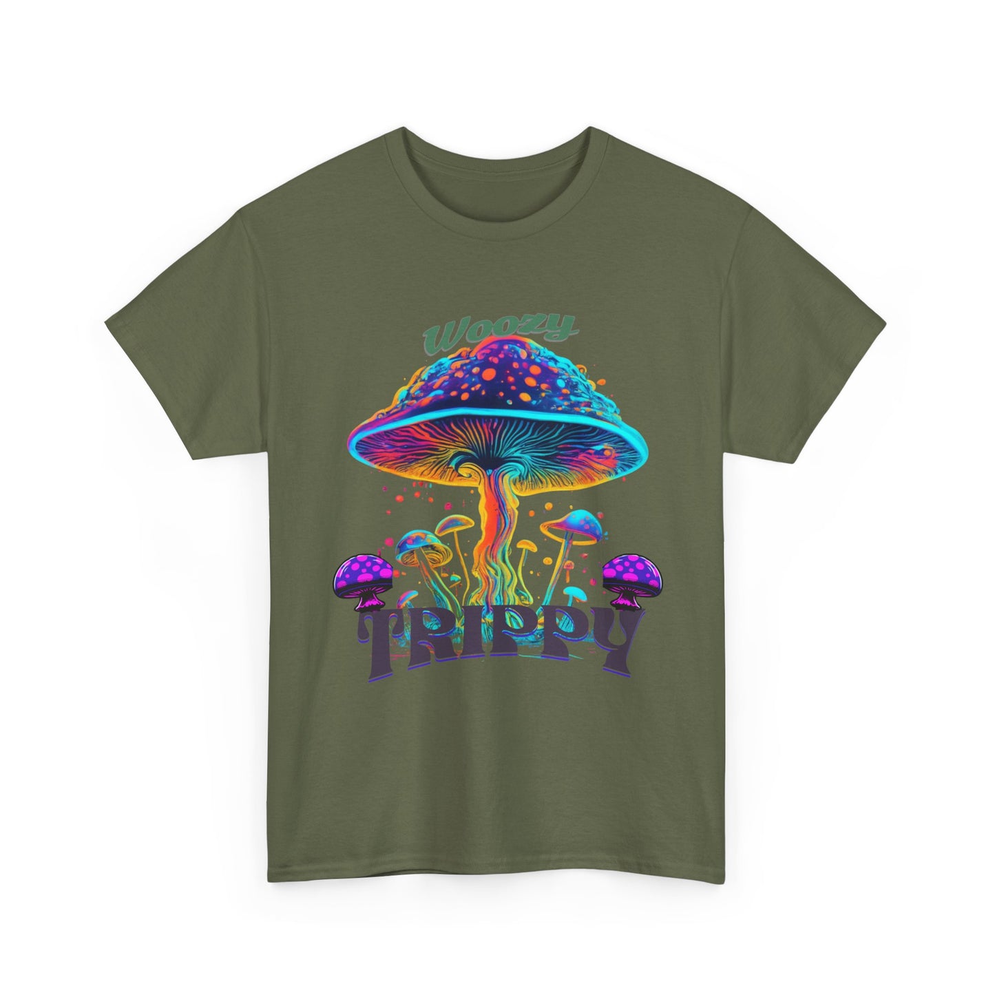 Trippy Mushroom Tee - Unisex Heavy Cotton Tee, Psychedelic T-Shirt, Casual Wear, Festival Shirt, Gift for Nature Lovers, Woozy Trippy Design