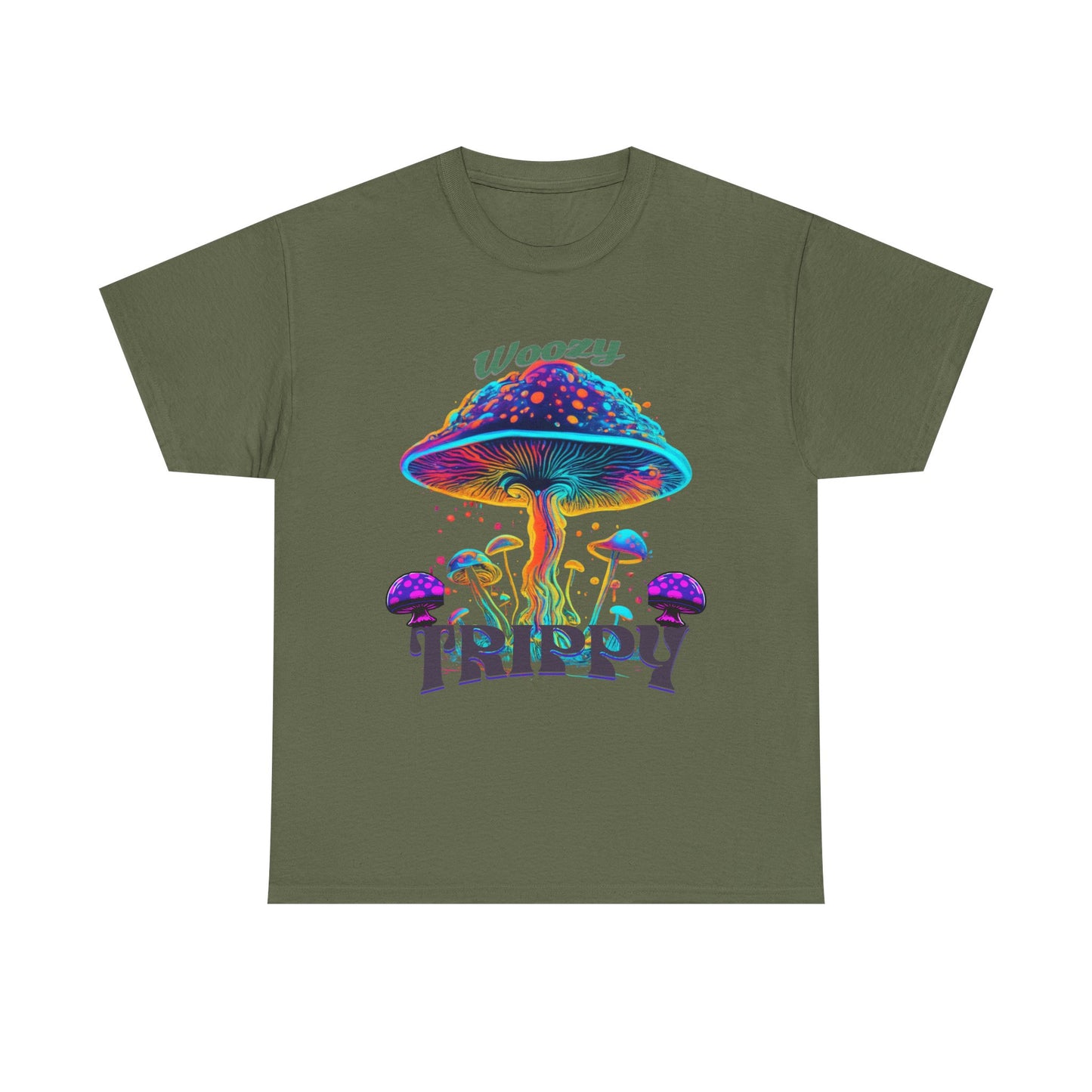 Trippy Mushroom Tee - Unisex Heavy Cotton Tee, Psychedelic T-Shirt, Casual Wear, Festival Shirt, Gift for Nature Lovers, Woozy Trippy Design