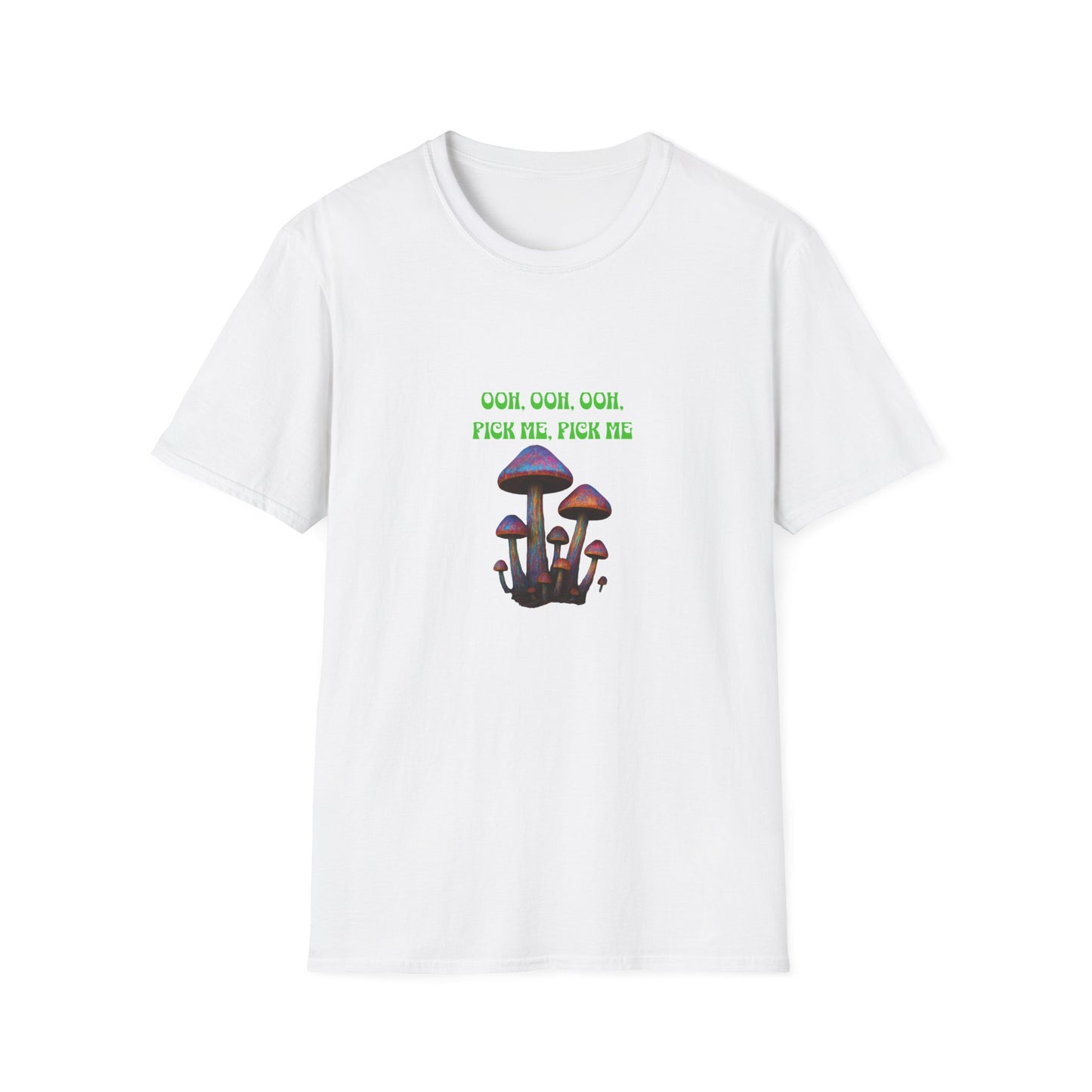 Funny Mushroom Unisex Softstyle T-Shirt, Casual Wear, Gift for Friends, Summer Shirt, Great for Festivals, Humor Tee
