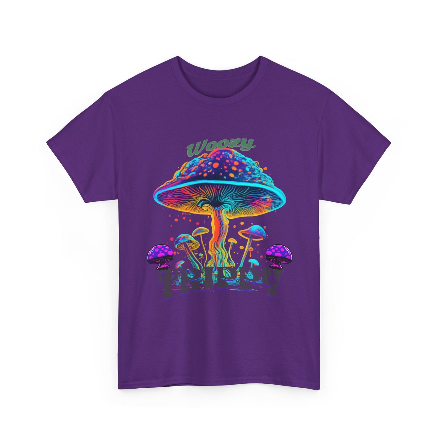 Trippy Mushroom Tee - Unisex Heavy Cotton Tee, Psychedelic T-Shirt, Casual Wear, Festival Shirt, Gift for Nature Lovers, Woozy Trippy Design