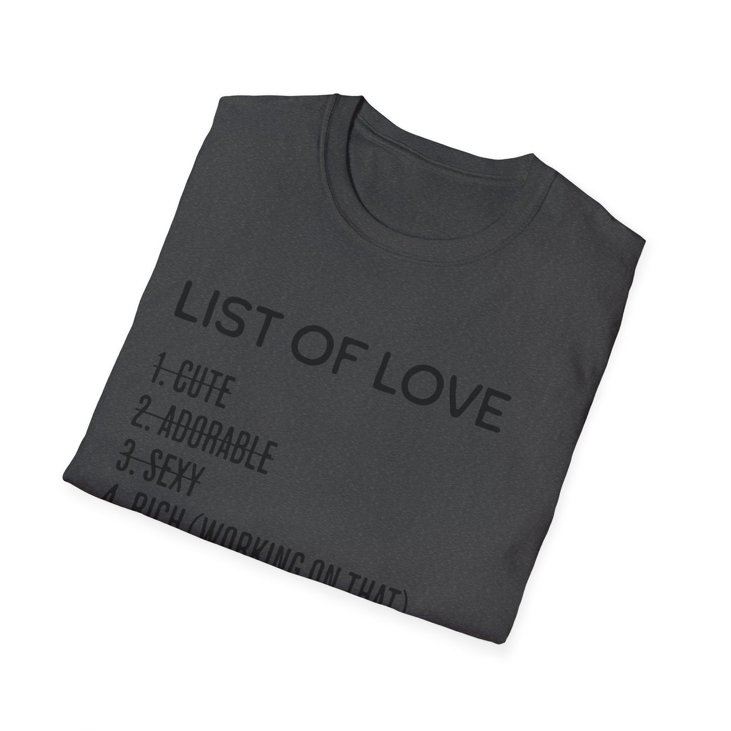 List of Love Unisex T-Shirt, Cute, Adorable, Sexy, Gift for Her, Valentine's Day, Casual Wear, Funny Tees