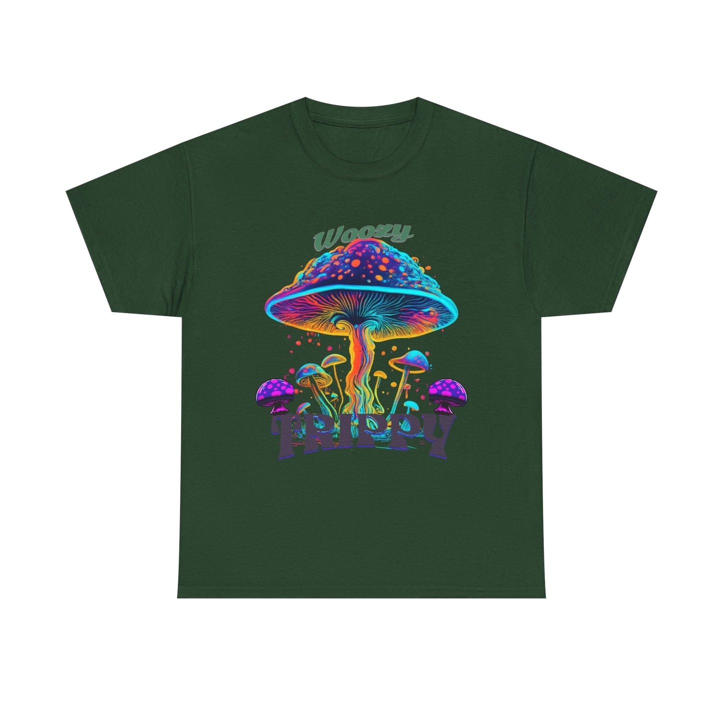 Trippy Mushroom Tee - Unisex Heavy Cotton Tee, Psychedelic T-Shirt, Casual Wear, Festival Shirt, Gift for Nature Lovers, Woozy Trippy Design