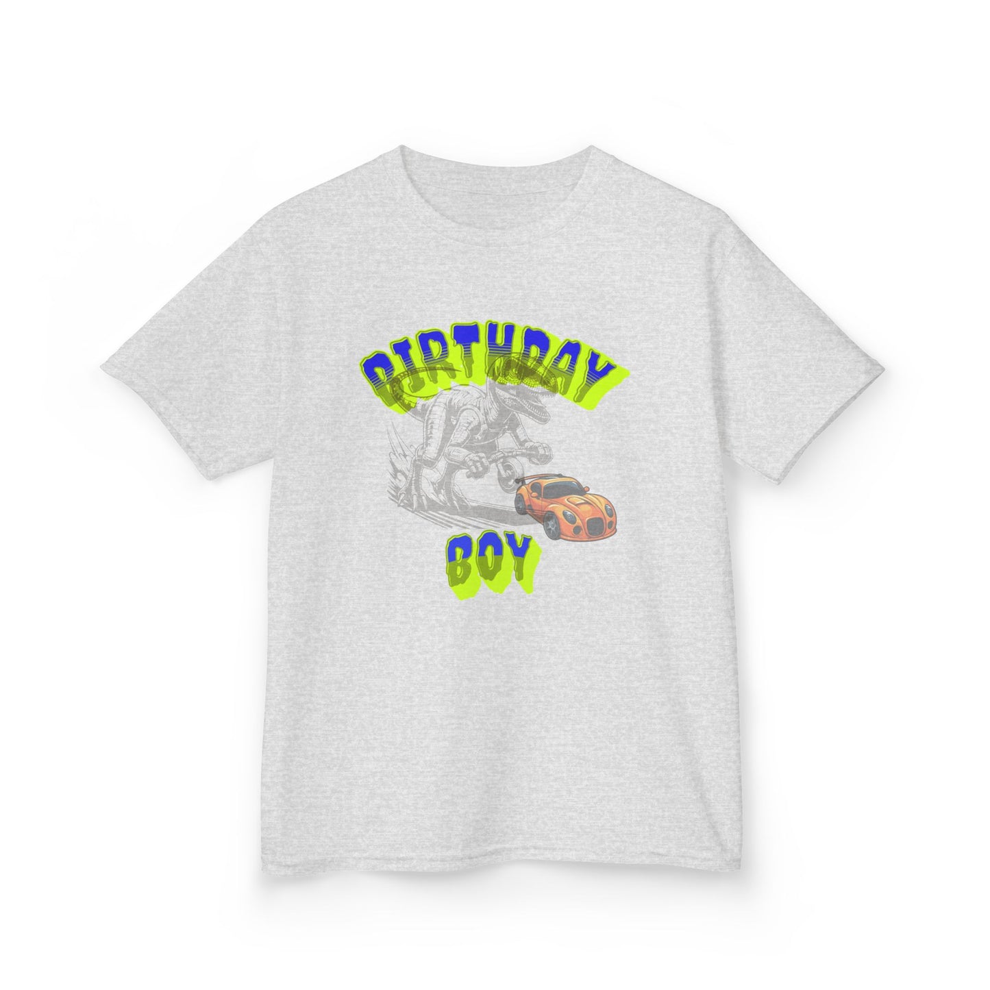 Birthday Boy Kids Tee, Fun Birthday Gift, Cool Graphic Tee, Casual Kids Clothing, Race Car Design Shirt, Dinosaur design