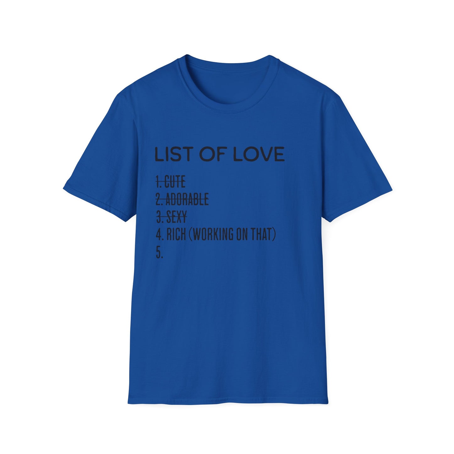List of Love Unisex T-Shirt, Cute, Adorable, Sexy, Gift for Her, Valentine's Day, Casual Wear, Funny Tees