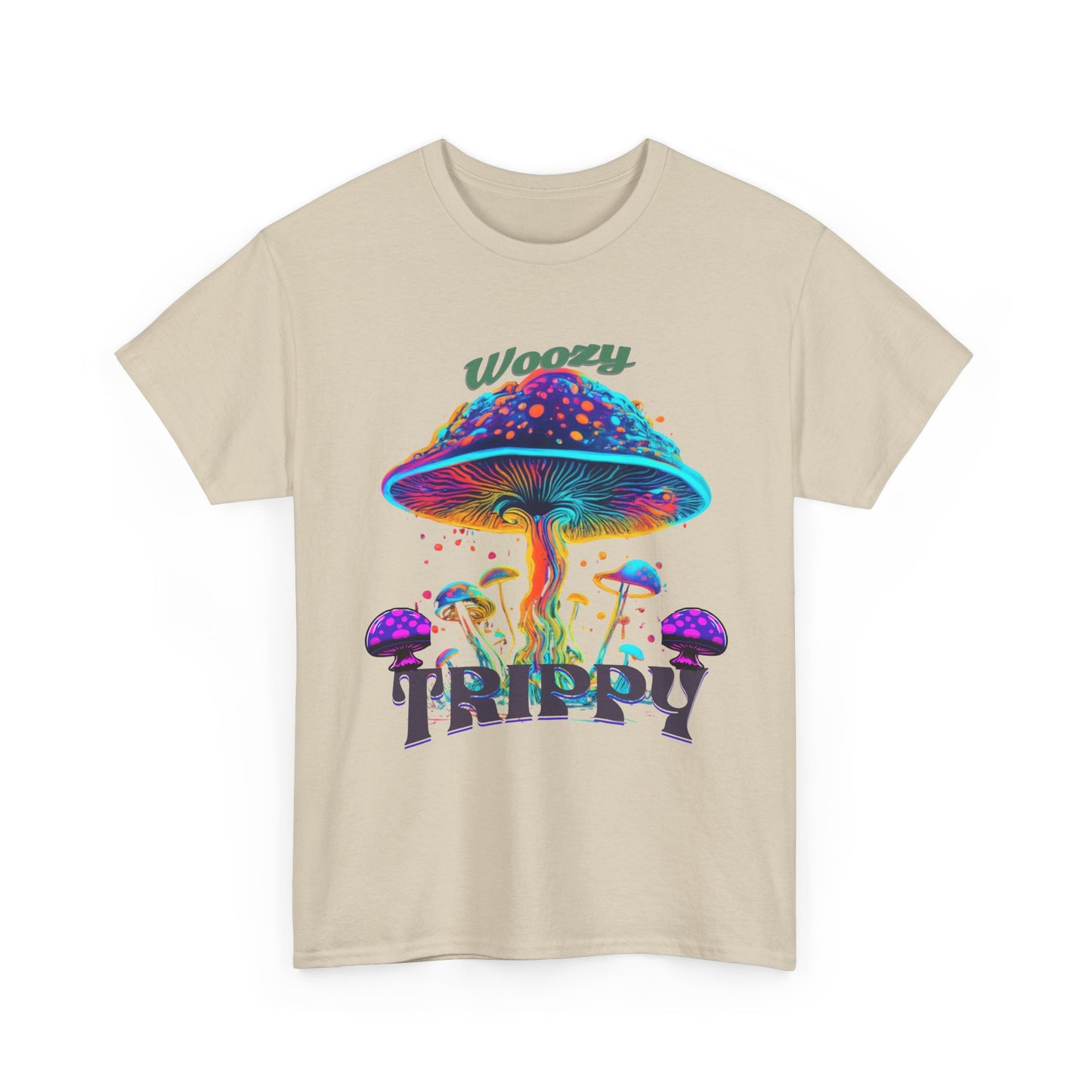 Trippy Mushroom Tee - Unisex Heavy Cotton Tee, Psychedelic T-Shirt, Casual Wear, Festival Shirt, Gift for Nature Lovers, Woozy Trippy Design