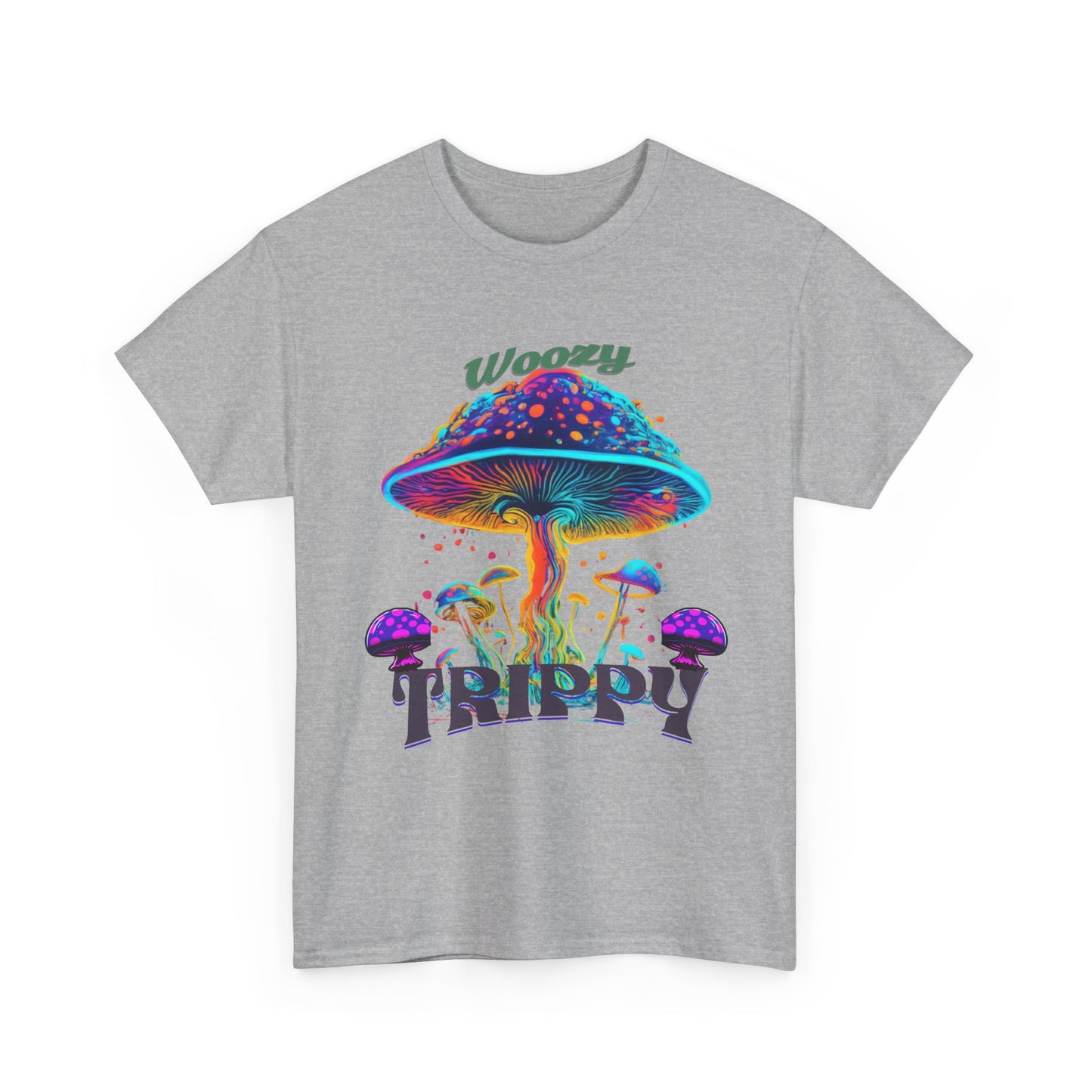 Trippy Mushroom Tee - Unisex Heavy Cotton Tee, Psychedelic T-Shirt, Casual Wear, Festival Shirt, Gift for Nature Lovers, Woozy Trippy Design