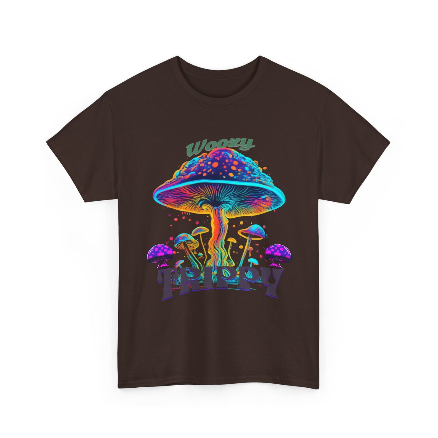 Trippy Mushroom Tee - Unisex Heavy Cotton Tee, Psychedelic T-Shirt, Casual Wear, Festival Shirt, Gift for Nature Lovers, Woozy Trippy Design