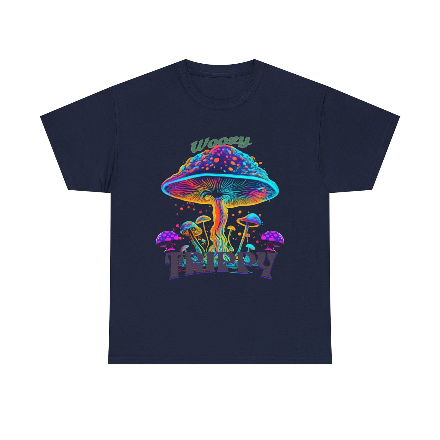 Trippy Mushroom Tee - Unisex Heavy Cotton Tee, Psychedelic T-Shirt, Casual Wear, Festival Shirt, Gift for Nature Lovers, Woozy Trippy Design