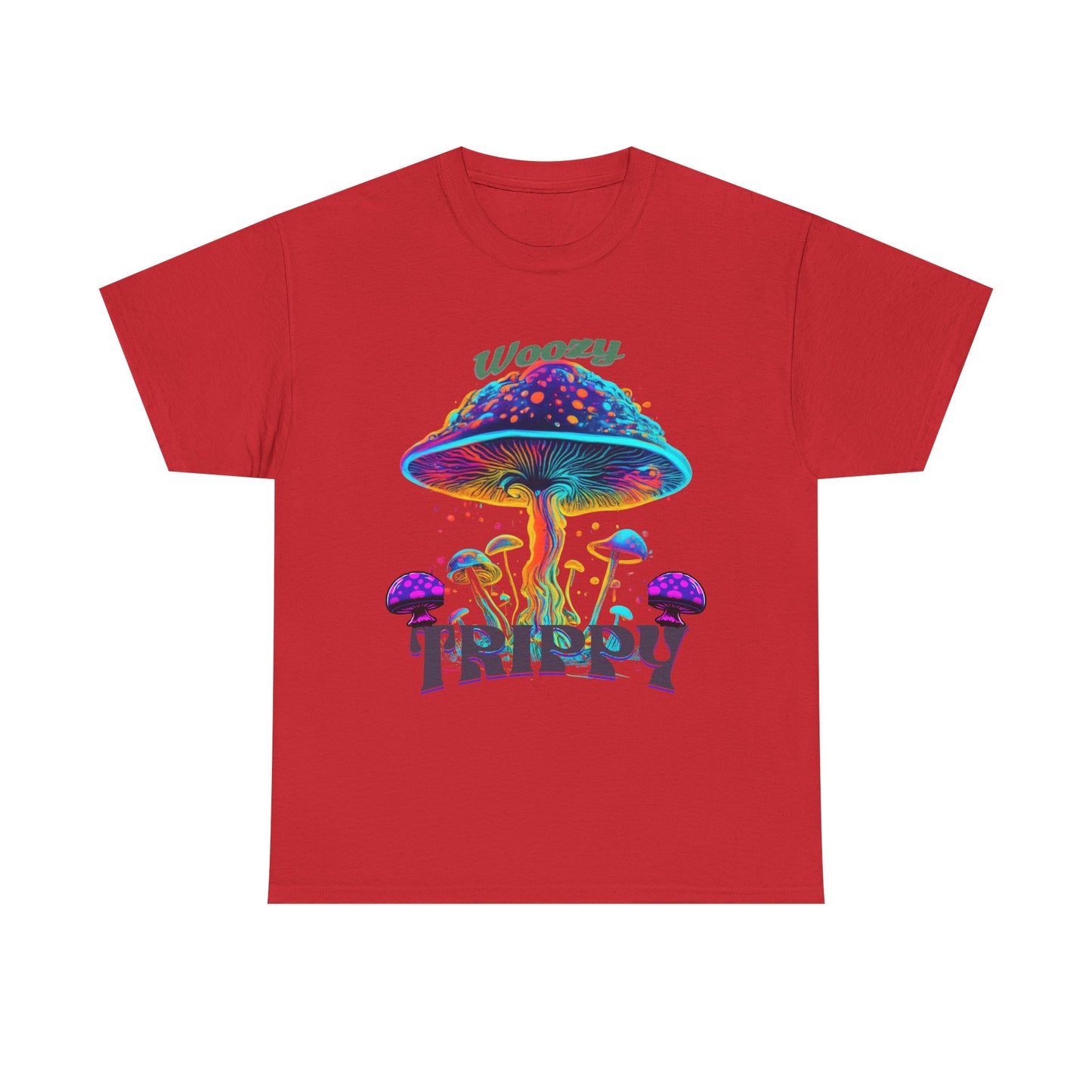Trippy Mushroom Tee - Unisex Heavy Cotton Tee, Psychedelic T-Shirt, Casual Wear, Festival Shirt, Gift for Nature Lovers, Woozy Trippy Design