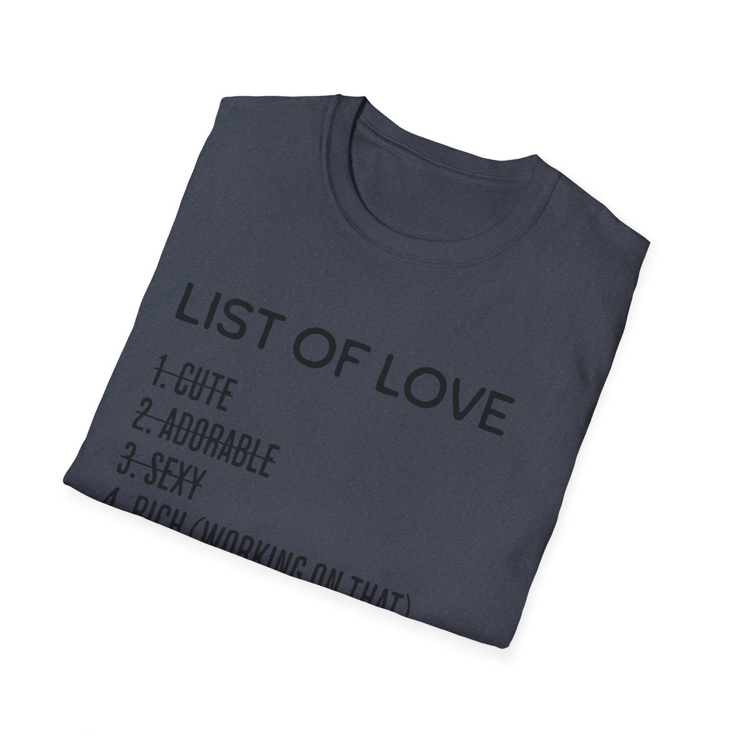List of Love Unisex T-Shirt, Cute, Adorable, Sexy, Gift for Her, Valentine's Day, Casual Wear, Funny Tees