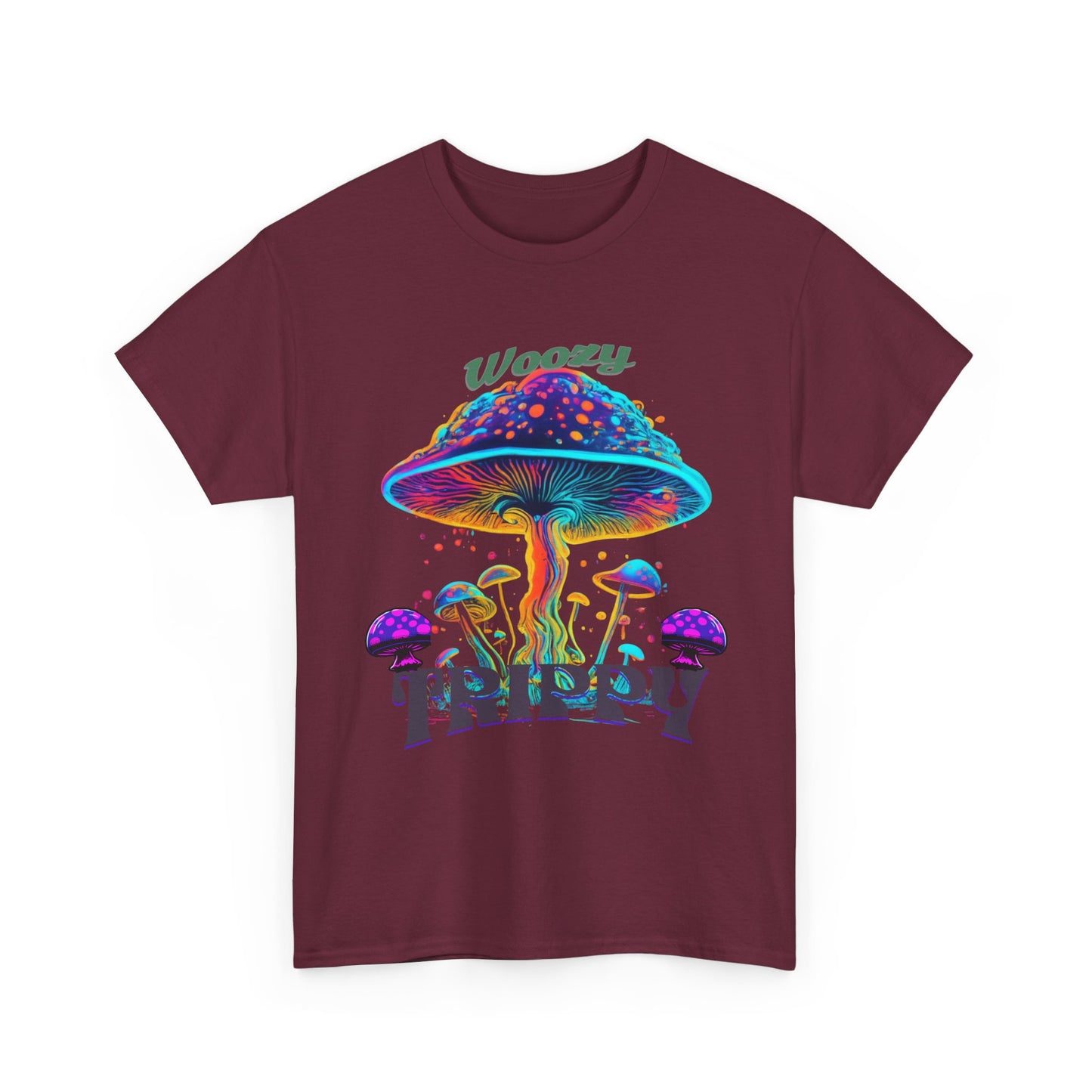 Trippy Mushroom Tee - Unisex Heavy Cotton Tee, Psychedelic T-Shirt, Casual Wear, Festival Shirt, Gift for Nature Lovers, Woozy Trippy Design