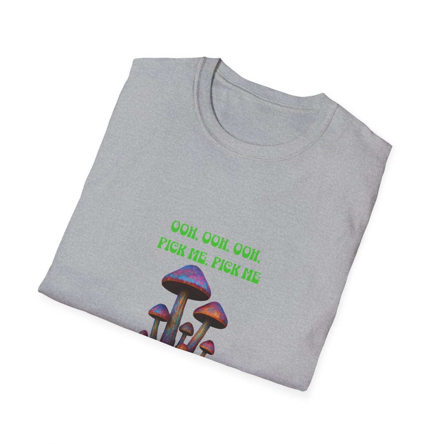 Funny Mushroom Unisex Softstyle T-Shirt, Casual Wear, Gift for Friends, Summer Shirt, Great for Festivals, Humor Tee