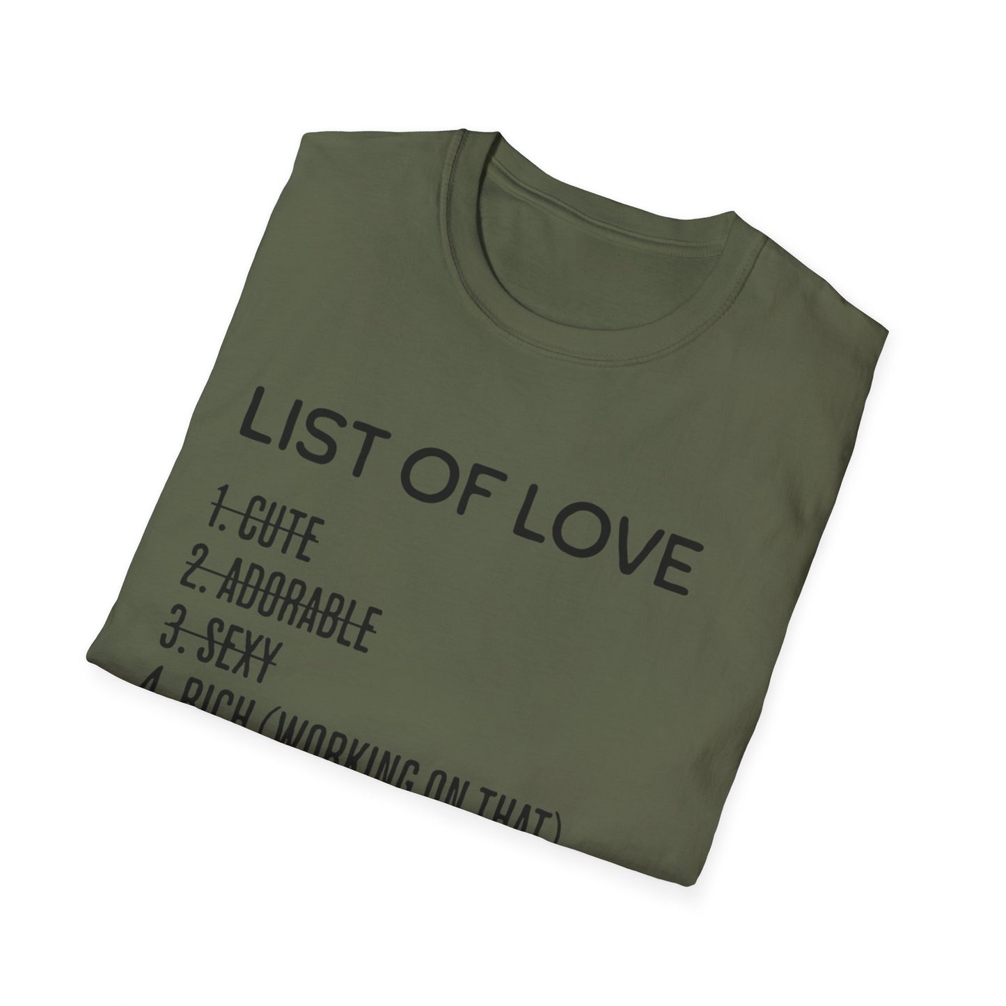 List of Love Unisex T-Shirt, Cute, Adorable, Sexy, Gift for Her, Valentine's Day, Casual Wear, Funny Tees