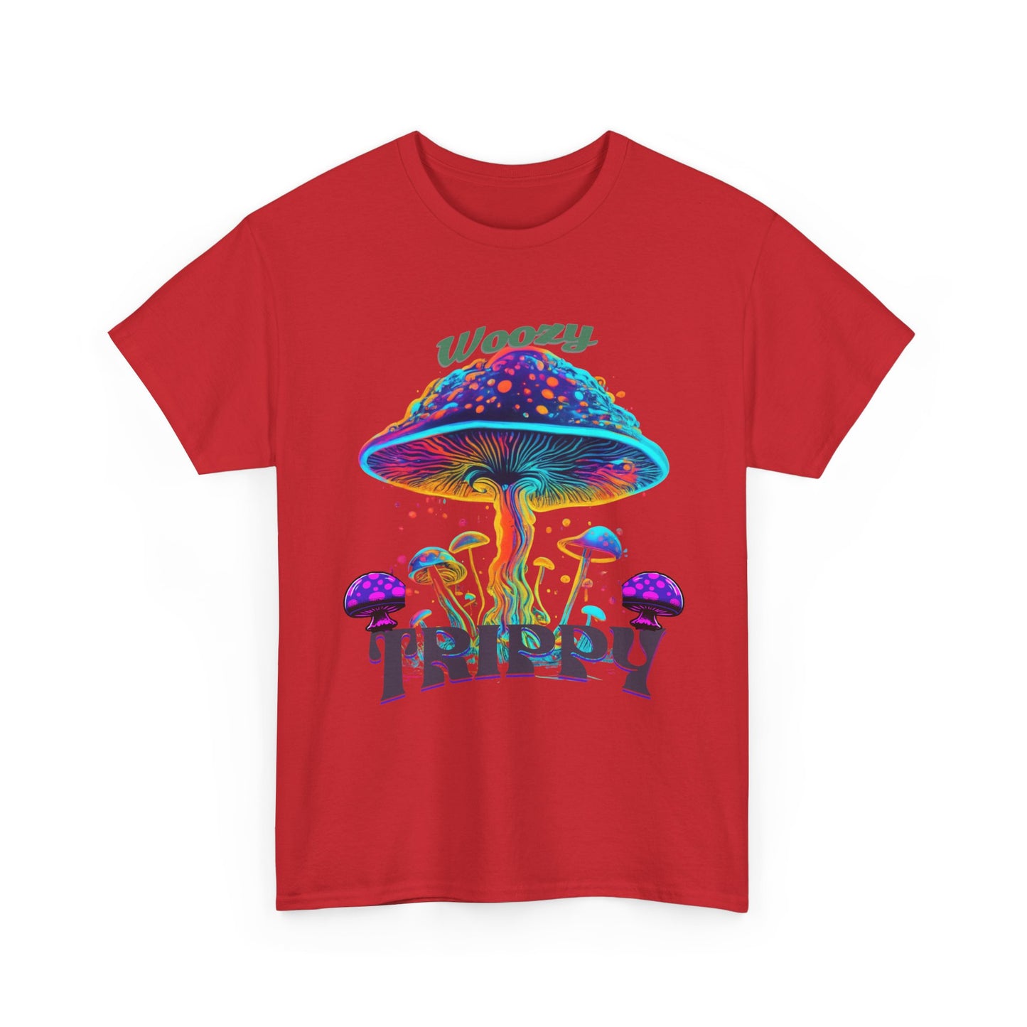 Trippy Mushroom Tee - Unisex Heavy Cotton Tee, Psychedelic T-Shirt, Casual Wear, Festival Shirt, Gift for Nature Lovers, Woozy Trippy Design