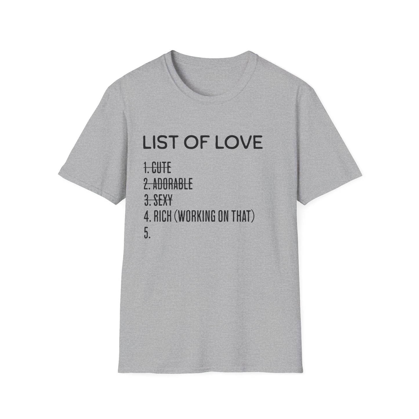 List of Love Unisex T-Shirt, Cute, Adorable, Sexy, Gift for Her, Valentine's Day, Casual Wear, Funny Tees