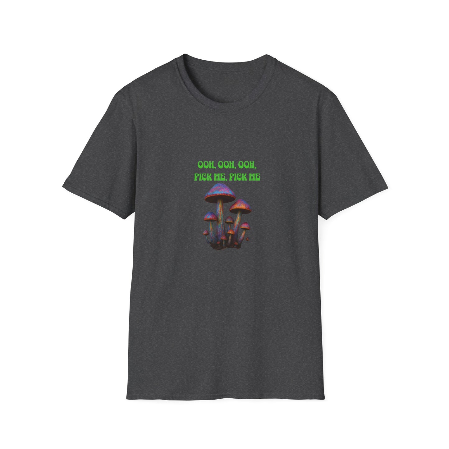 Funny Mushroom Unisex Softstyle T-Shirt, Casual Wear, Gift for Friends, Summer Shirt, Great for Festivals, Humor Tee