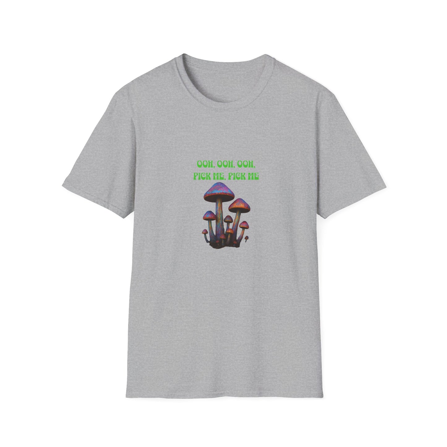 Funny Mushroom Unisex Softstyle T-Shirt, Casual Wear, Gift for Friends, Summer Shirt, Great for Festivals, Humor Tee