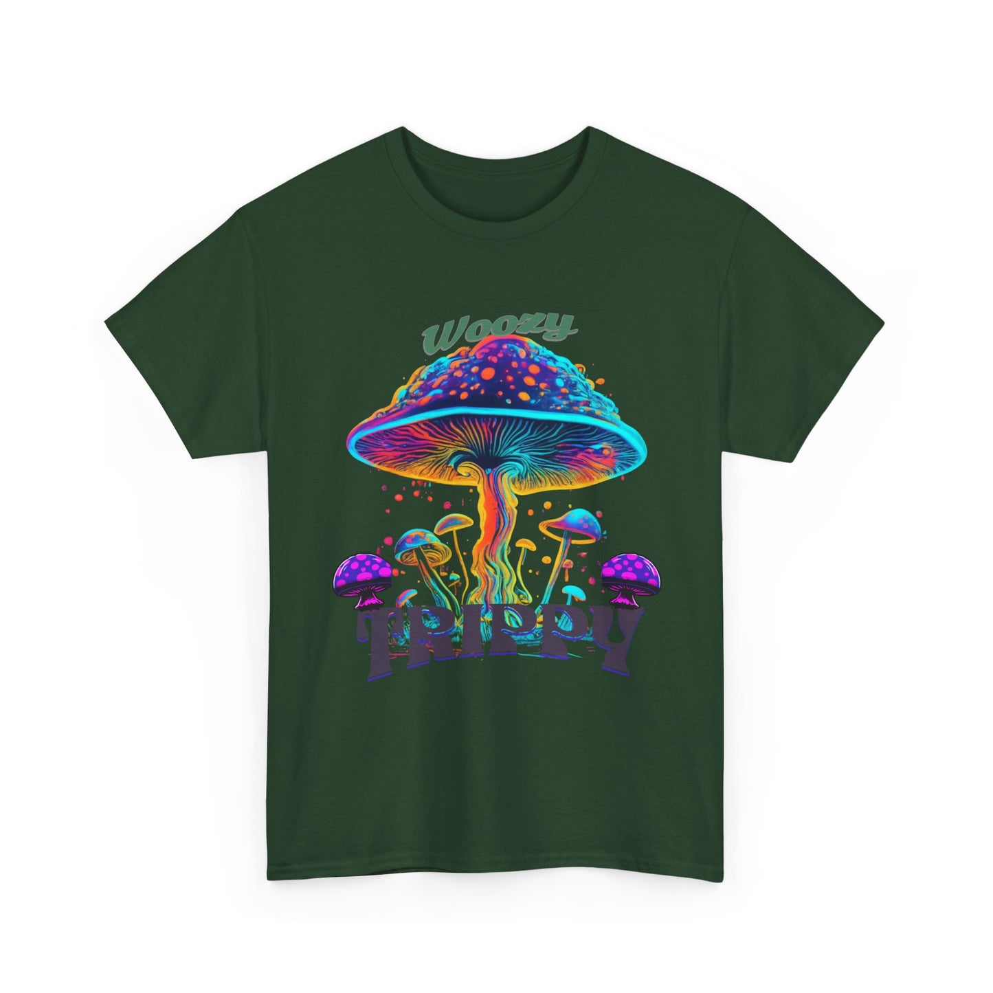 Trippy Mushroom Tee - Unisex Heavy Cotton Tee, Psychedelic T-Shirt, Casual Wear, Festival Shirt, Gift for Nature Lovers, Woozy Trippy Design