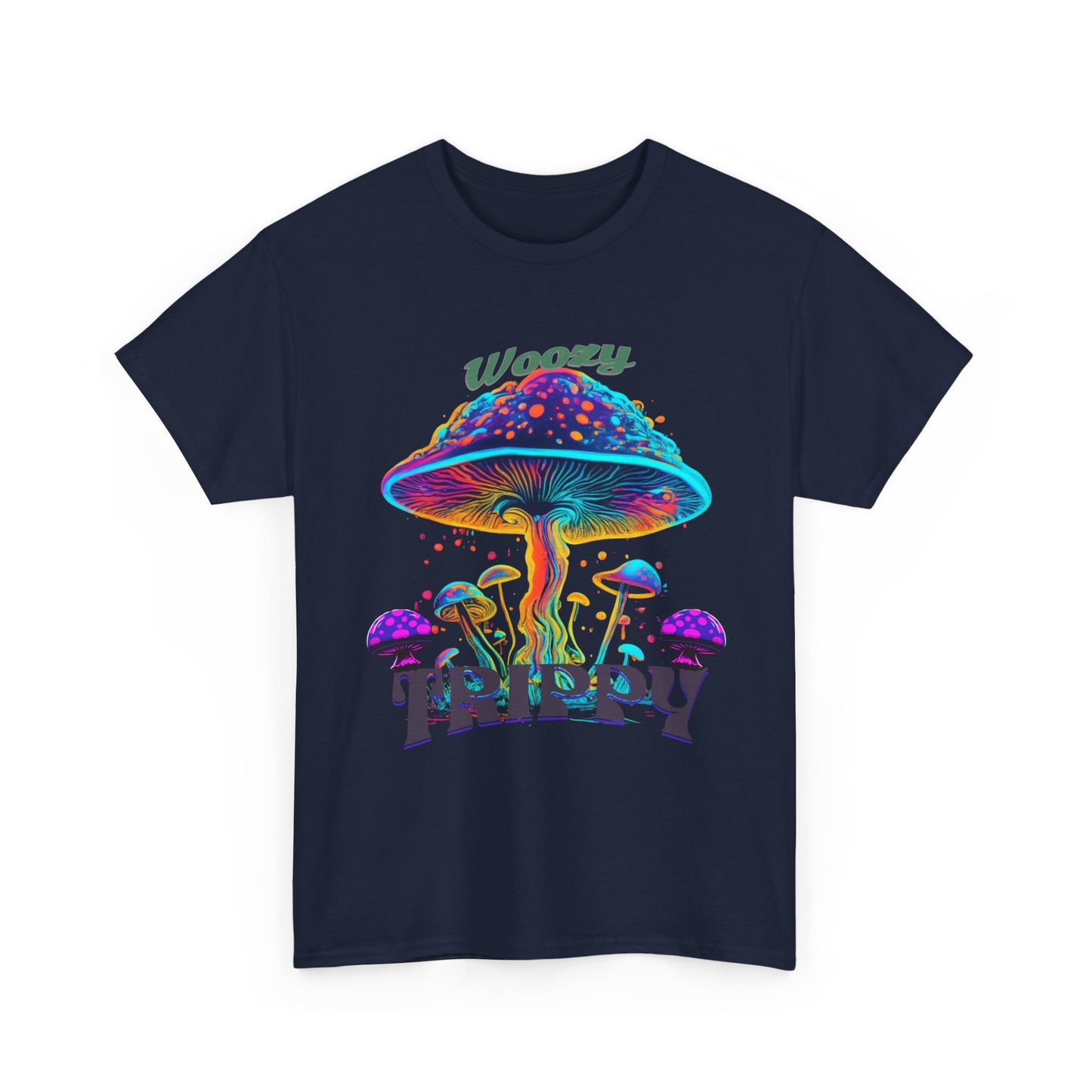 Trippy Mushroom Tee - Unisex Heavy Cotton Tee, Psychedelic T-Shirt, Casual Wear, Festival Shirt, Gift for Nature Lovers, Woozy Trippy Design