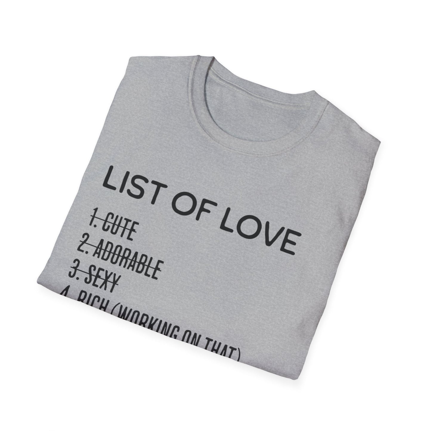 List of Love Unisex T-Shirt, Cute, Adorable, Sexy, Gift for Her, Valentine's Day, Casual Wear, Funny Tees
