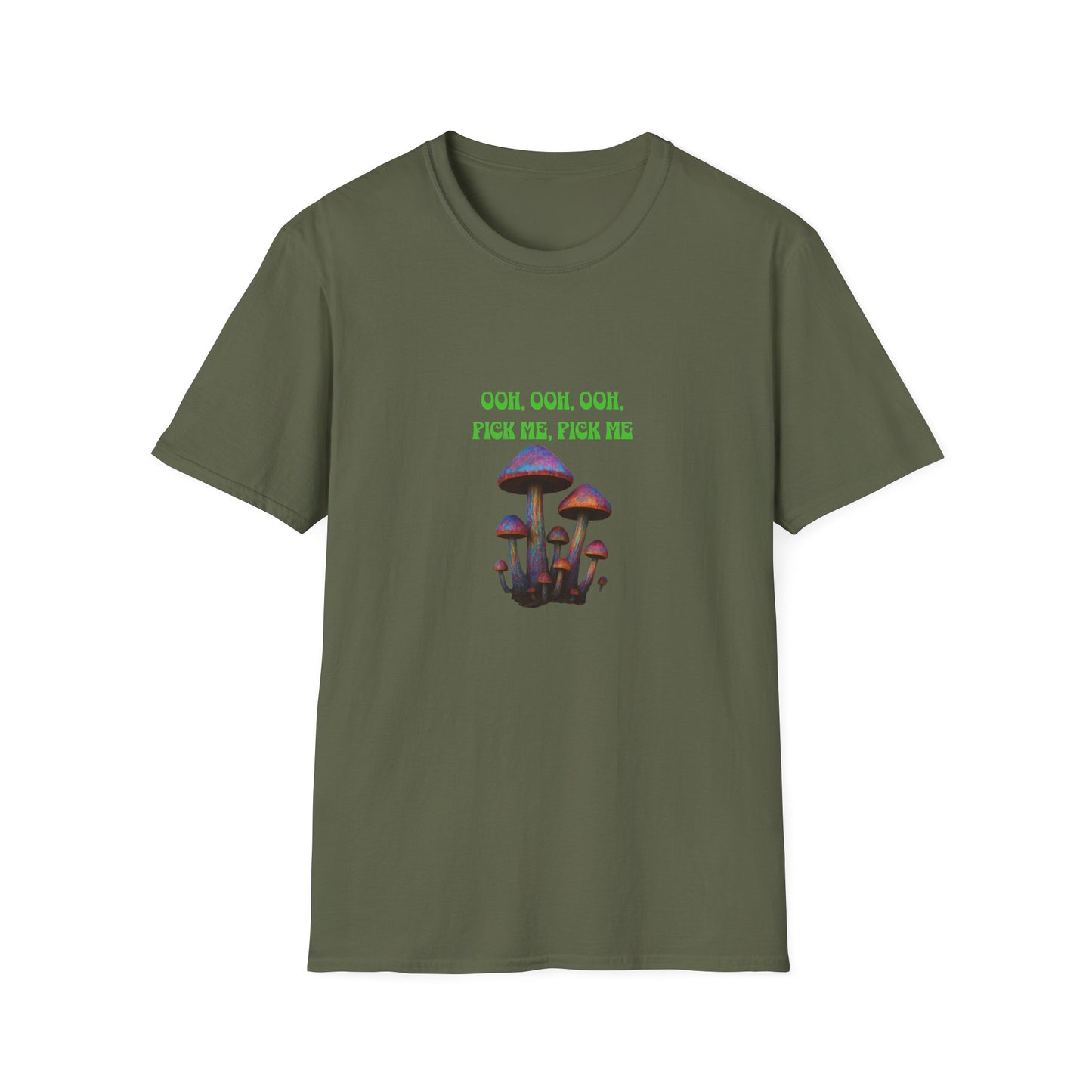 Funny Mushroom Unisex Softstyle T-Shirt, Casual Wear, Gift for Friends, Summer Shirt, Great for Festivals, Humor Tee