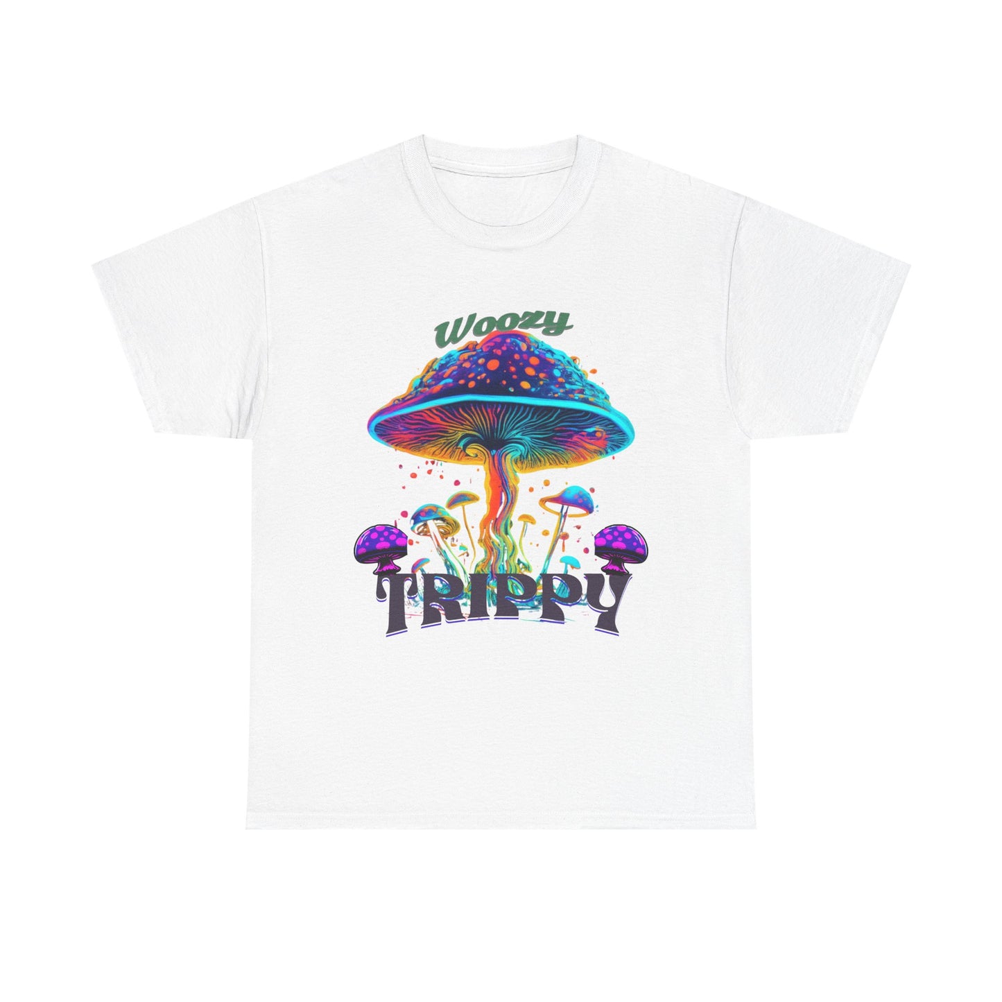 Trippy Mushroom Tee - Unisex Heavy Cotton Tee, Psychedelic T-Shirt, Casual Wear, Festival Shirt, Gift for Nature Lovers, Woozy Trippy Design