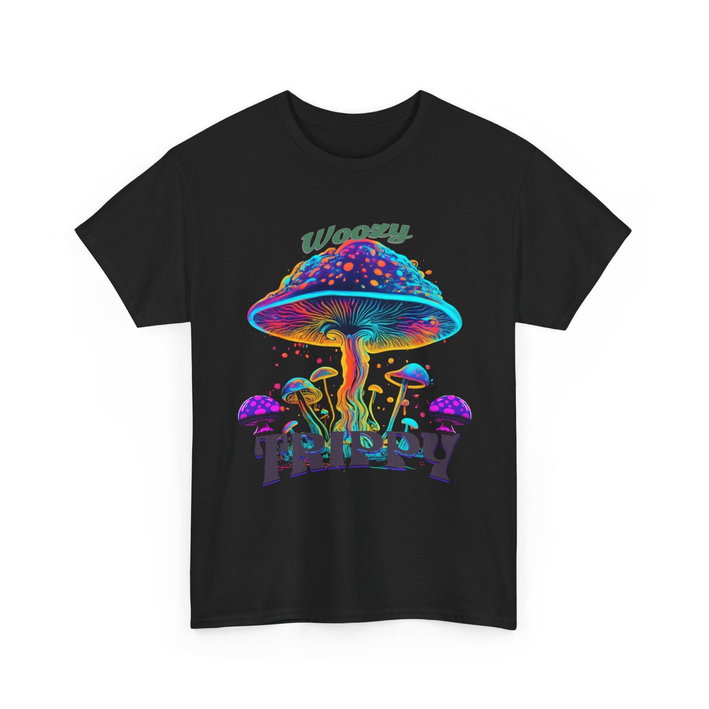 Trippy Mushroom Tee - Unisex Heavy Cotton Tee, Psychedelic T-Shirt, Casual Wear, Festival Shirt, Gift for Nature Lovers, Woozy Trippy Design