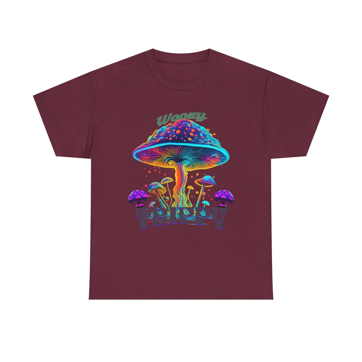 Trippy Mushroom Tee - Unisex Heavy Cotton Tee, Psychedelic T-Shirt, Casual Wear, Festival Shirt, Gift for Nature Lovers, Woozy Trippy Design