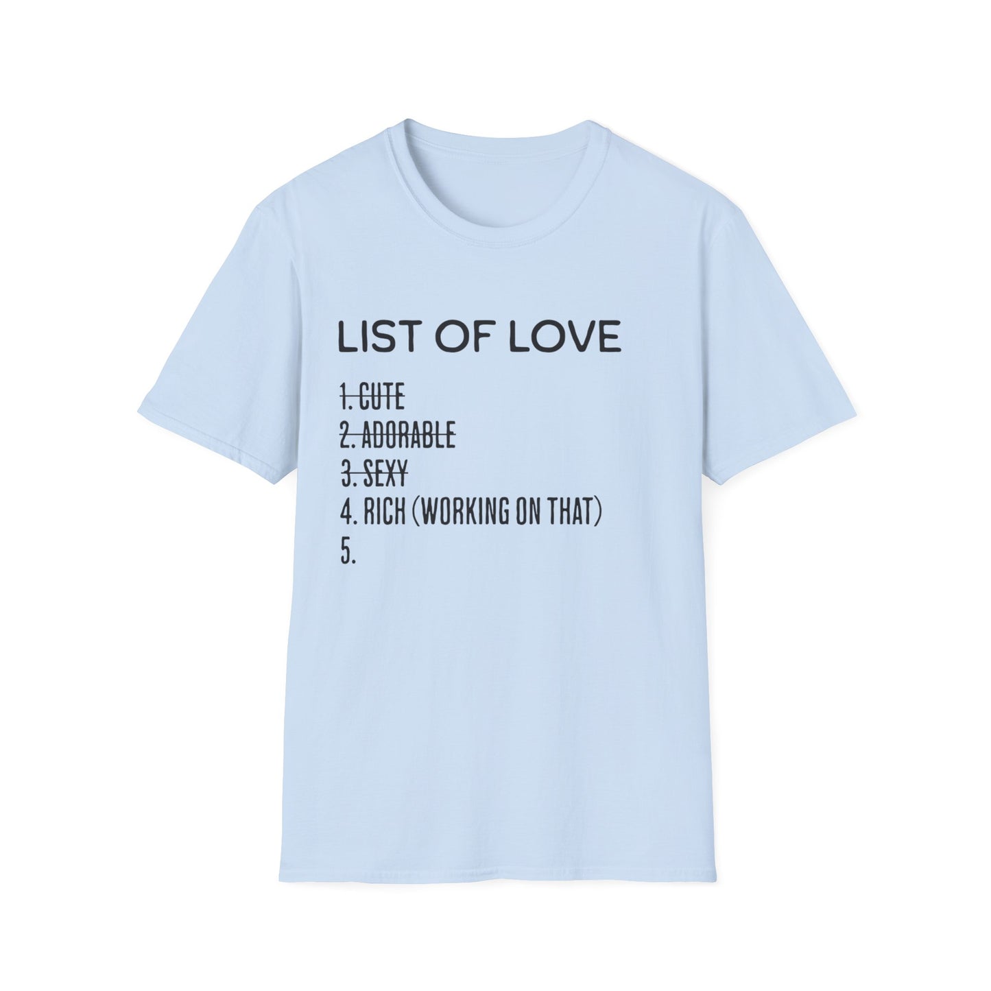 List of Love Unisex T-Shirt, Cute, Adorable, Sexy, Gift for Her, Valentine's Day, Casual Wear, Funny Tees