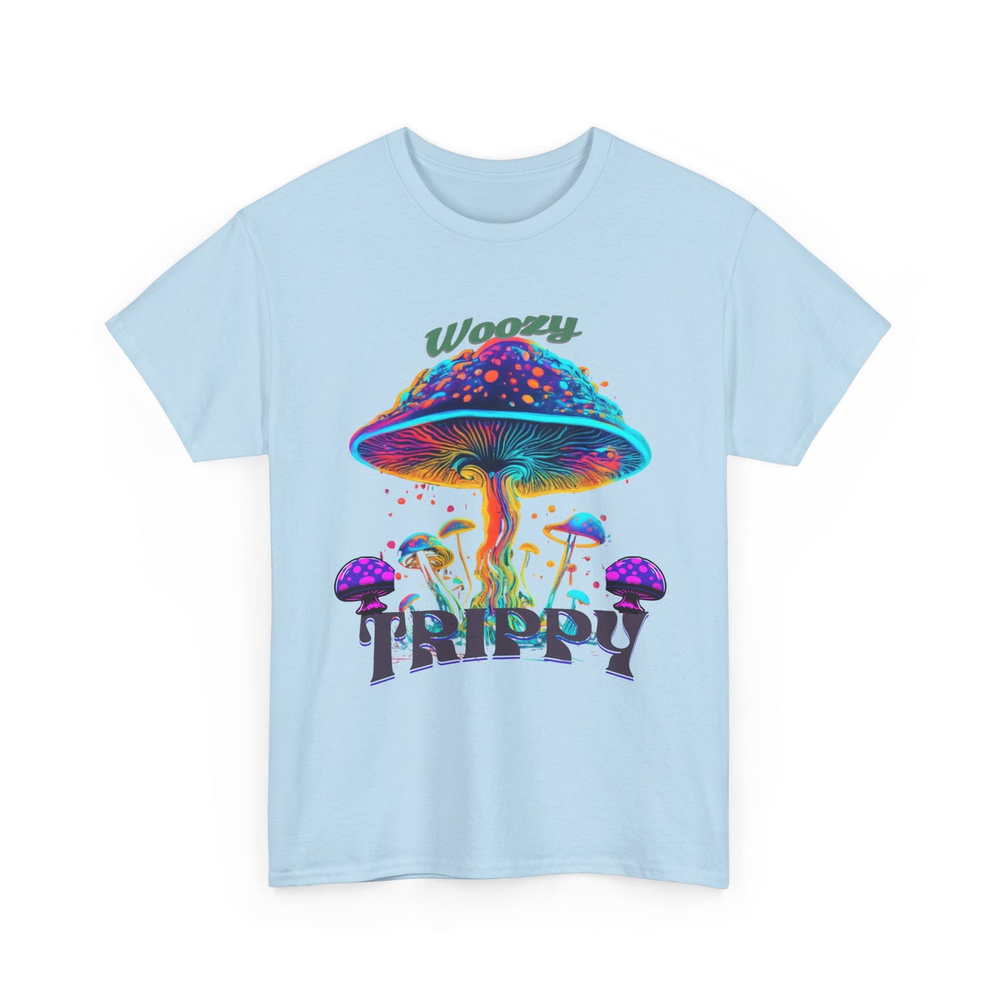 Trippy Mushroom Tee - Unisex Heavy Cotton Tee, Psychedelic T-Shirt, Casual Wear, Festival Shirt, Gift for Nature Lovers, Woozy Trippy Design