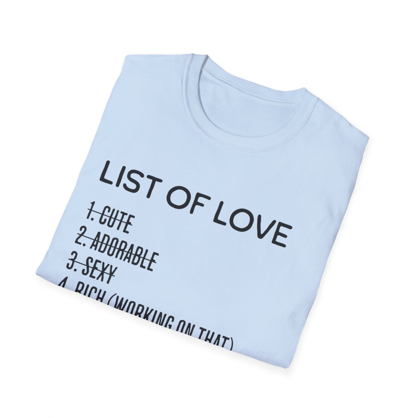 List of Love Unisex T-Shirt, Cute, Adorable, Sexy, Gift for Her, Valentine's Day, Casual Wear, Funny Tees