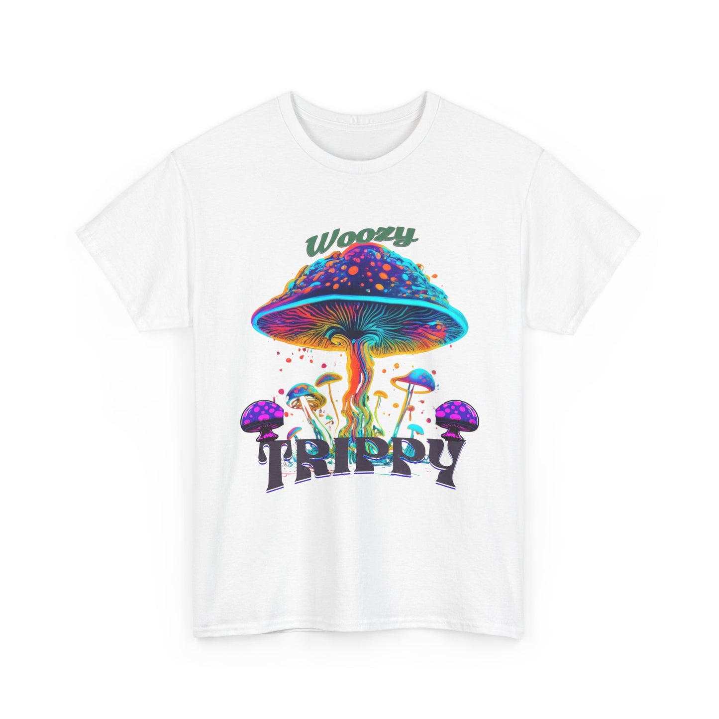 Trippy Mushroom Tee - Unisex Heavy Cotton Tee, Psychedelic T-Shirt, Casual Wear, Festival Shirt, Gift for Nature Lovers, Woozy Trippy Design