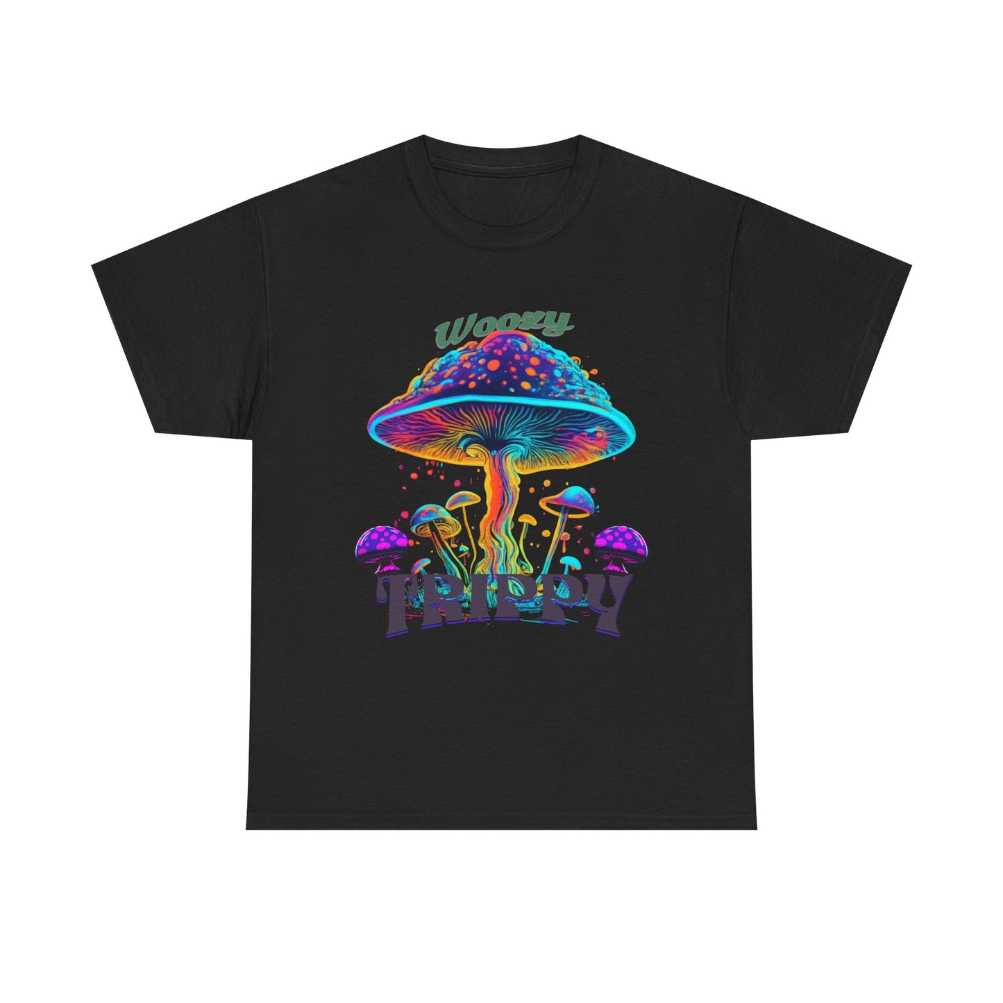 Trippy Mushroom Tee - Unisex Heavy Cotton Tee, Psychedelic T-Shirt, Casual Wear, Festival Shirt, Gift for Nature Lovers, Woozy Trippy Design