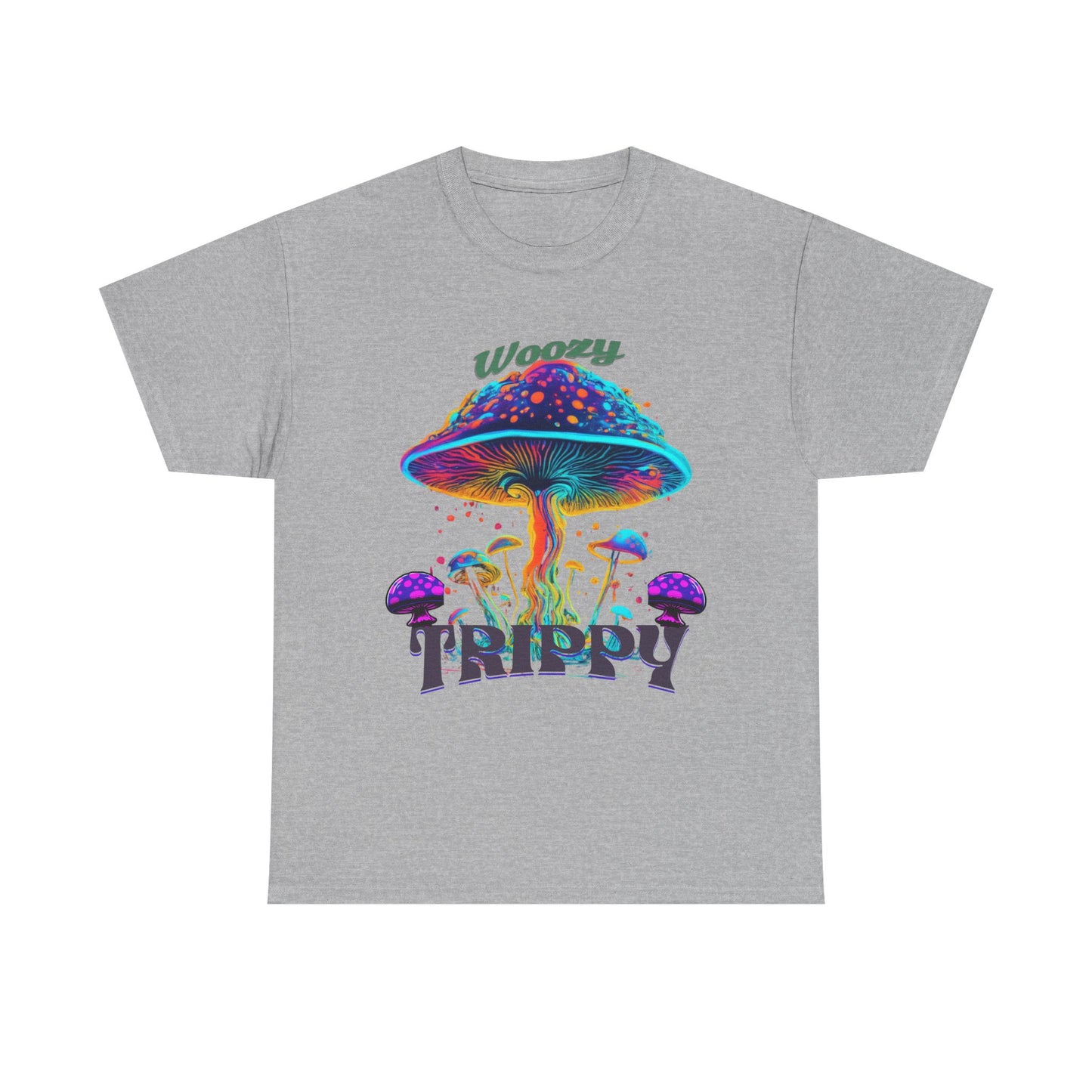 Trippy Mushroom Tee - Unisex Heavy Cotton Tee, Psychedelic T-Shirt, Casual Wear, Festival Shirt, Gift for Nature Lovers, Woozy Trippy Design