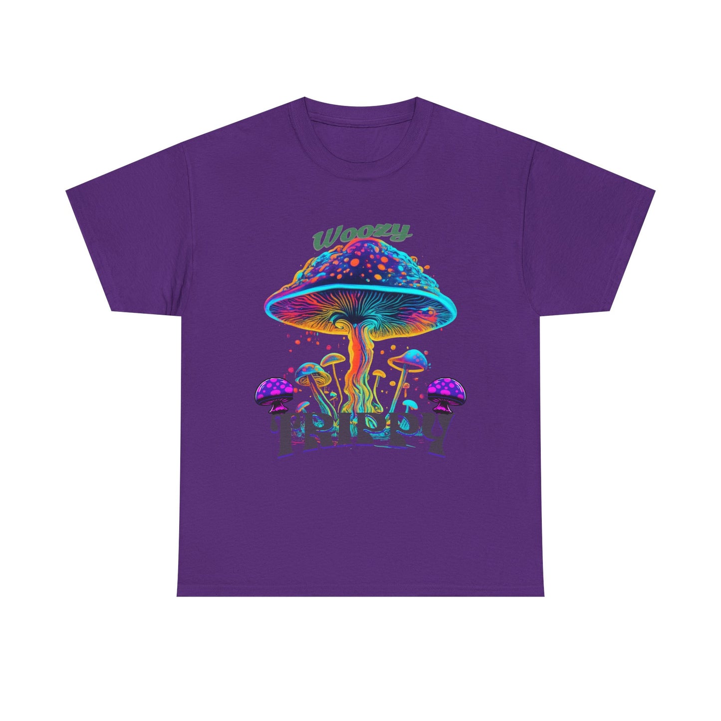 Trippy Mushroom Tee - Unisex Heavy Cotton Tee, Psychedelic T-Shirt, Casual Wear, Festival Shirt, Gift for Nature Lovers, Woozy Trippy Design