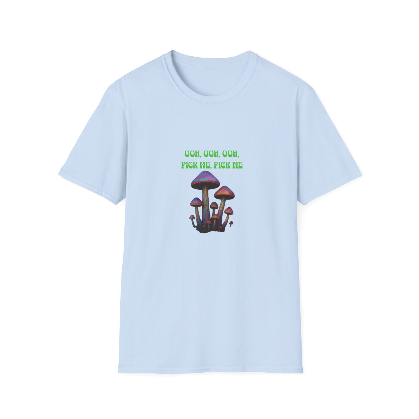 Funny Mushroom Unisex Softstyle T-Shirt, Casual Wear, Gift for Friends, Summer Shirt, Great for Festivals, Humor Tee