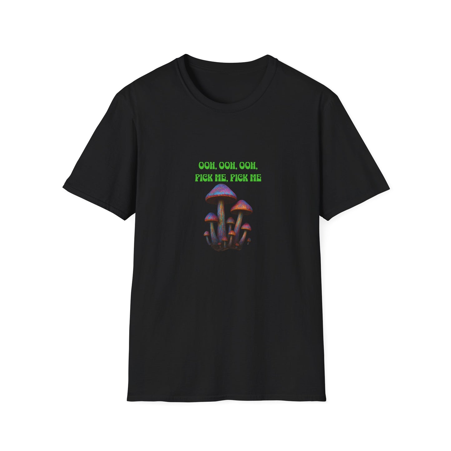 Funny Mushroom Unisex Softstyle T-Shirt, Casual Wear, Gift for Friends, Summer Shirt, Great for Festivals, Humor Tee