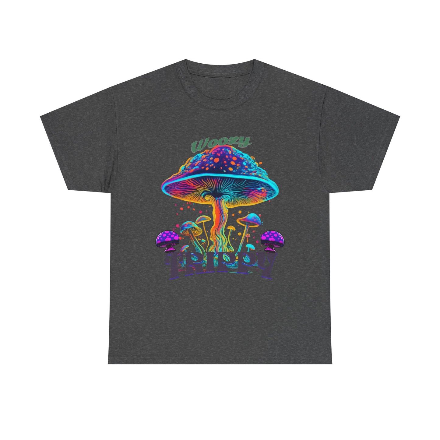 Trippy Mushroom Tee - Unisex Heavy Cotton Tee, Psychedelic T-Shirt, Casual Wear, Festival Shirt, Gift for Nature Lovers, Woozy Trippy Design