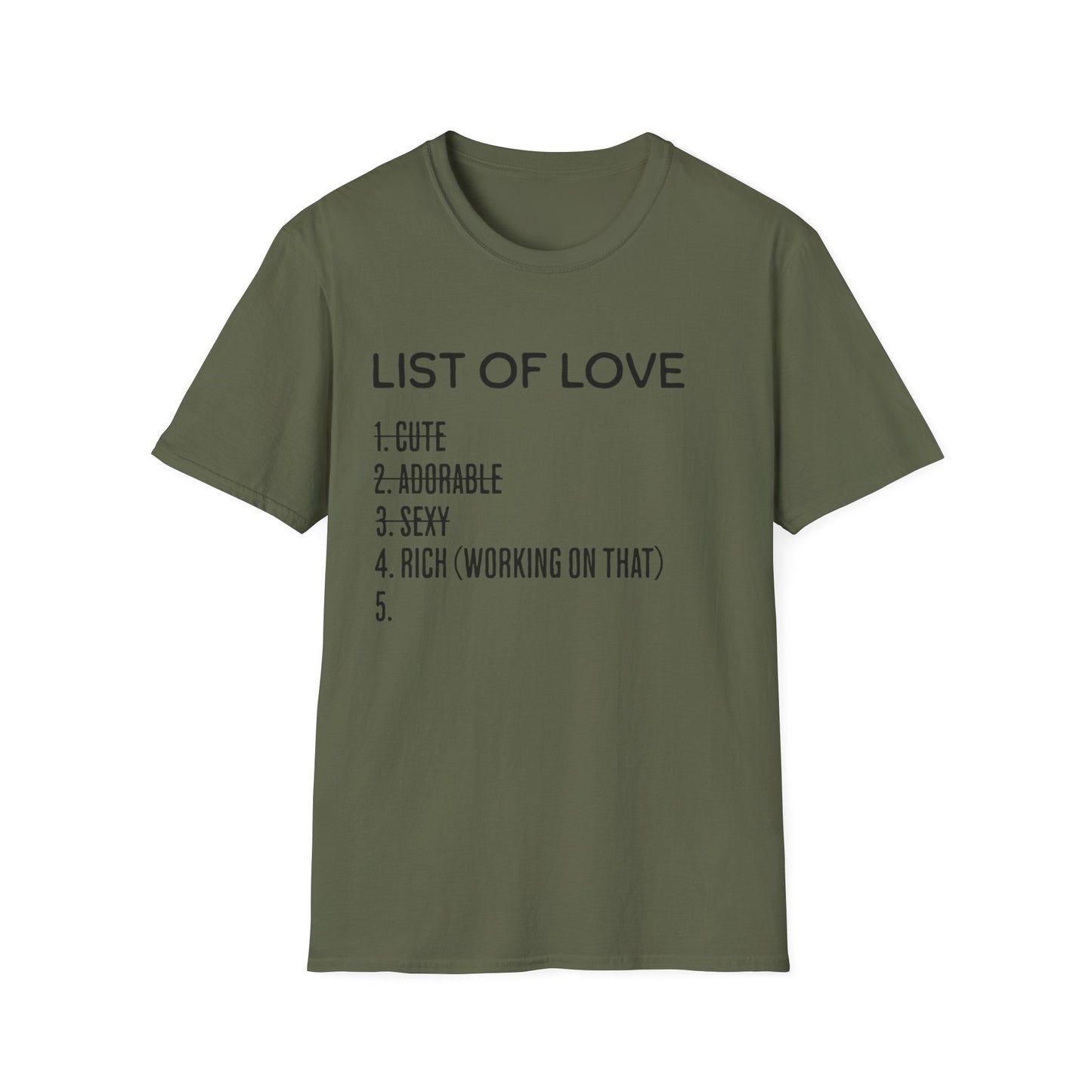 List of Love Unisex T-Shirt, Cute, Adorable, Sexy, Gift for Her, Valentine's Day, Casual Wear, Funny Tees