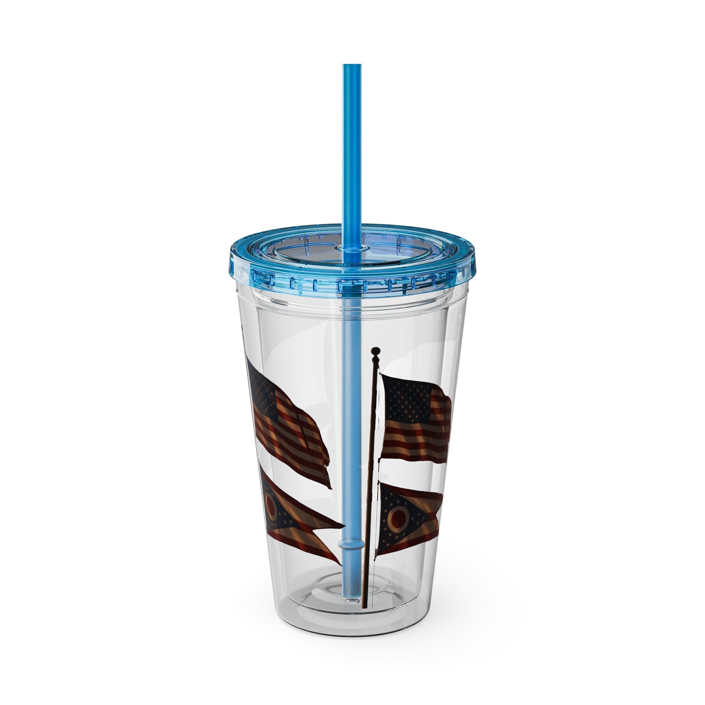 Sunsplash Tumbler with Straw - 16oz, Summer Drinkware, Travel Mug, Personalized Gift, USA Flag Design, Outdoorsy Vibe