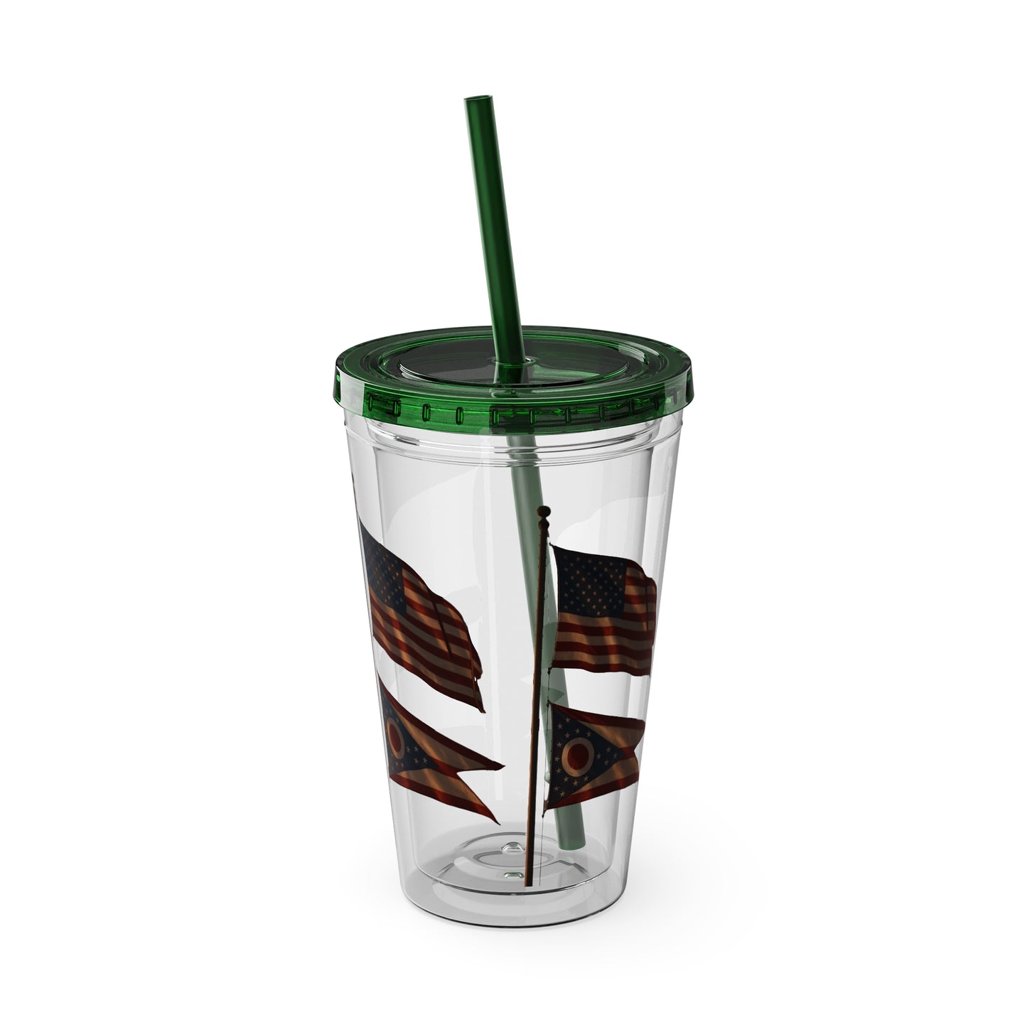 Sunsplash Tumbler with Straw - 16oz, Summer Drinkware, Travel Mug, Personalized Gift, USA Flag Design, Outdoorsy Vibe